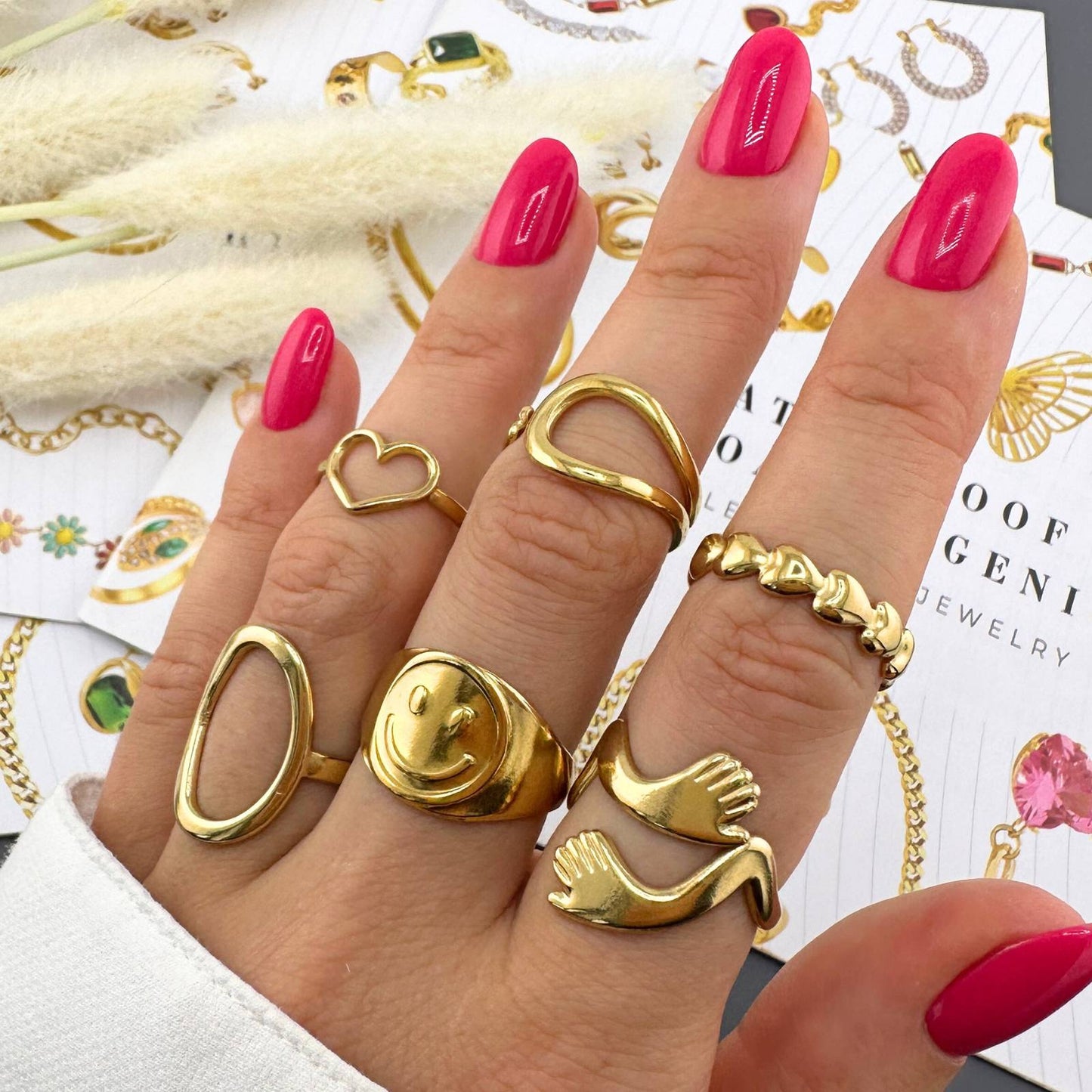 Hearts Ring, 18K Gold Plated Steel