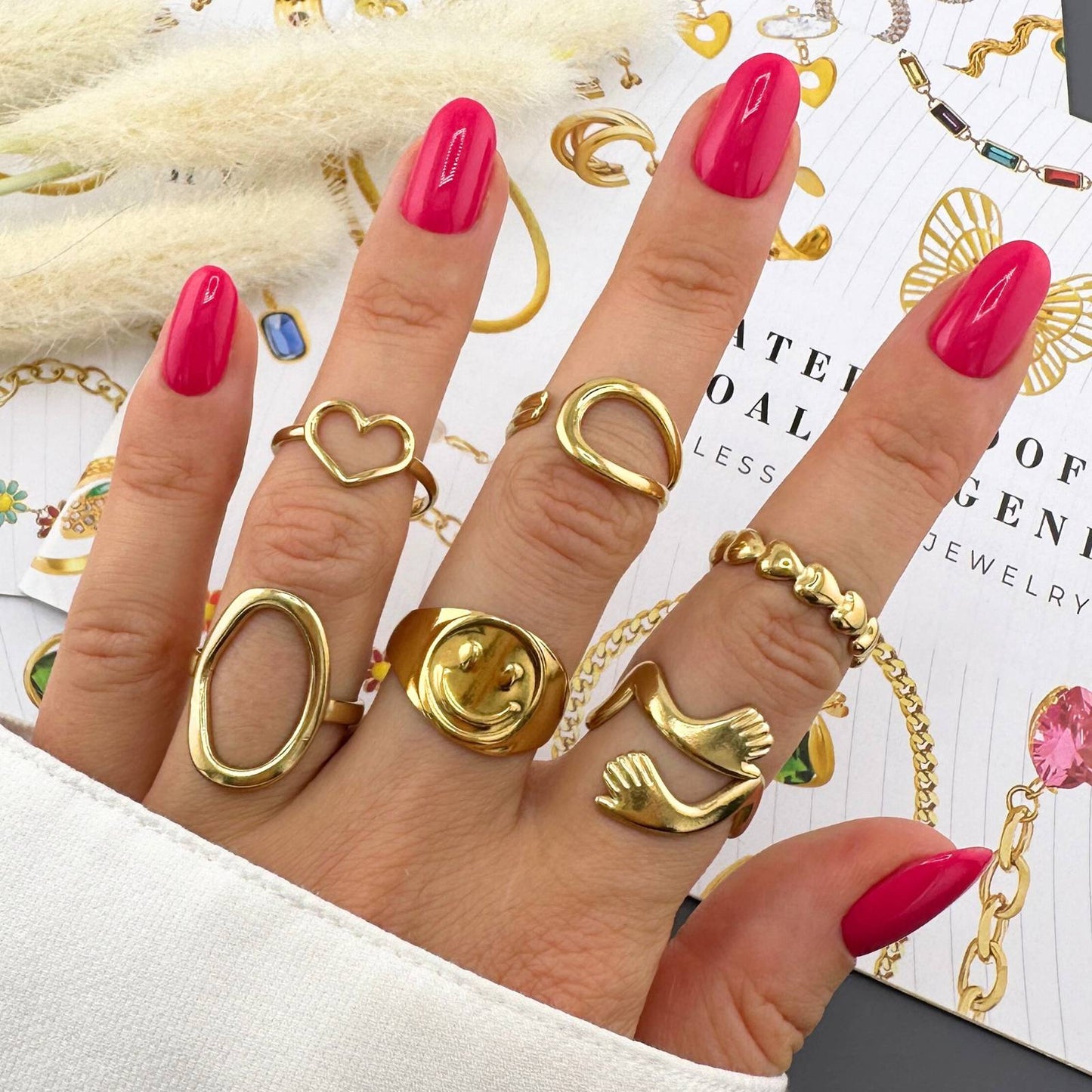 Hearts Ring, 18K Gold Plated Steel