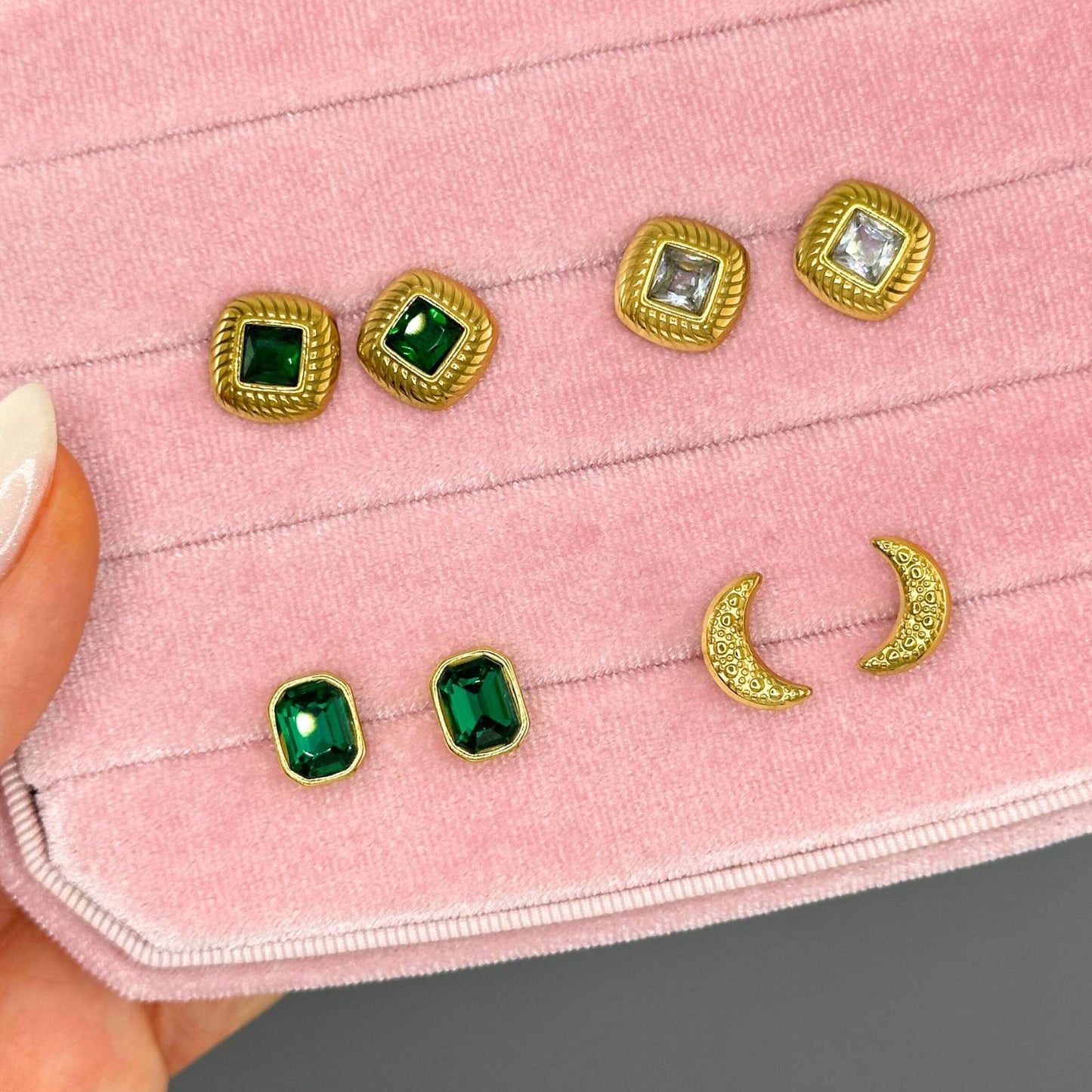 Moon Earrings, 18K Gold Plated Steel