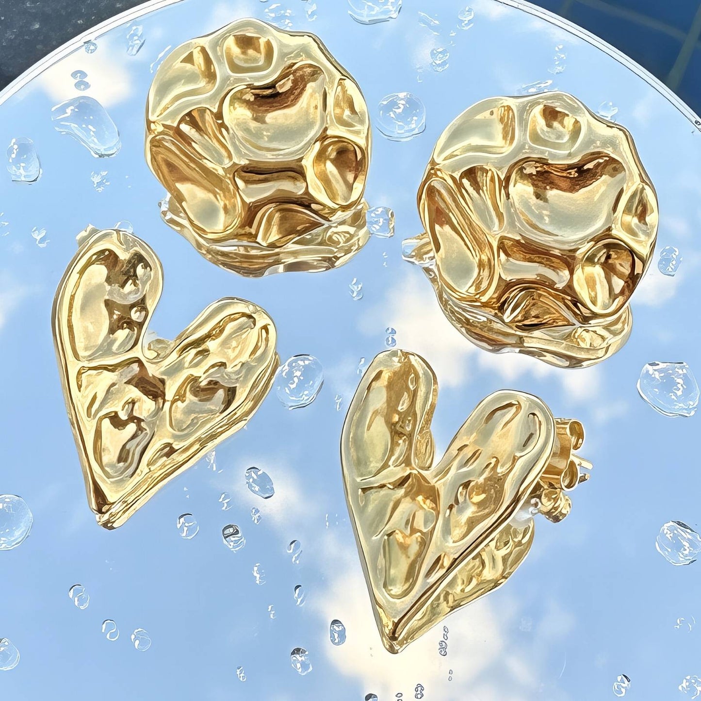 Earrings, 18K Gold Plated Steel