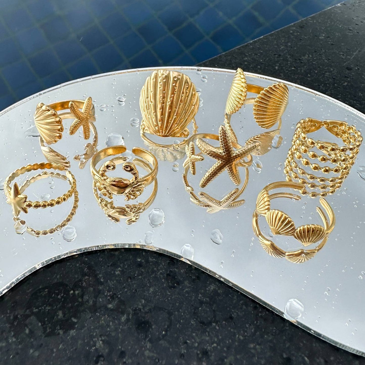 Seashells Ring, 18K Gold Plated Steel