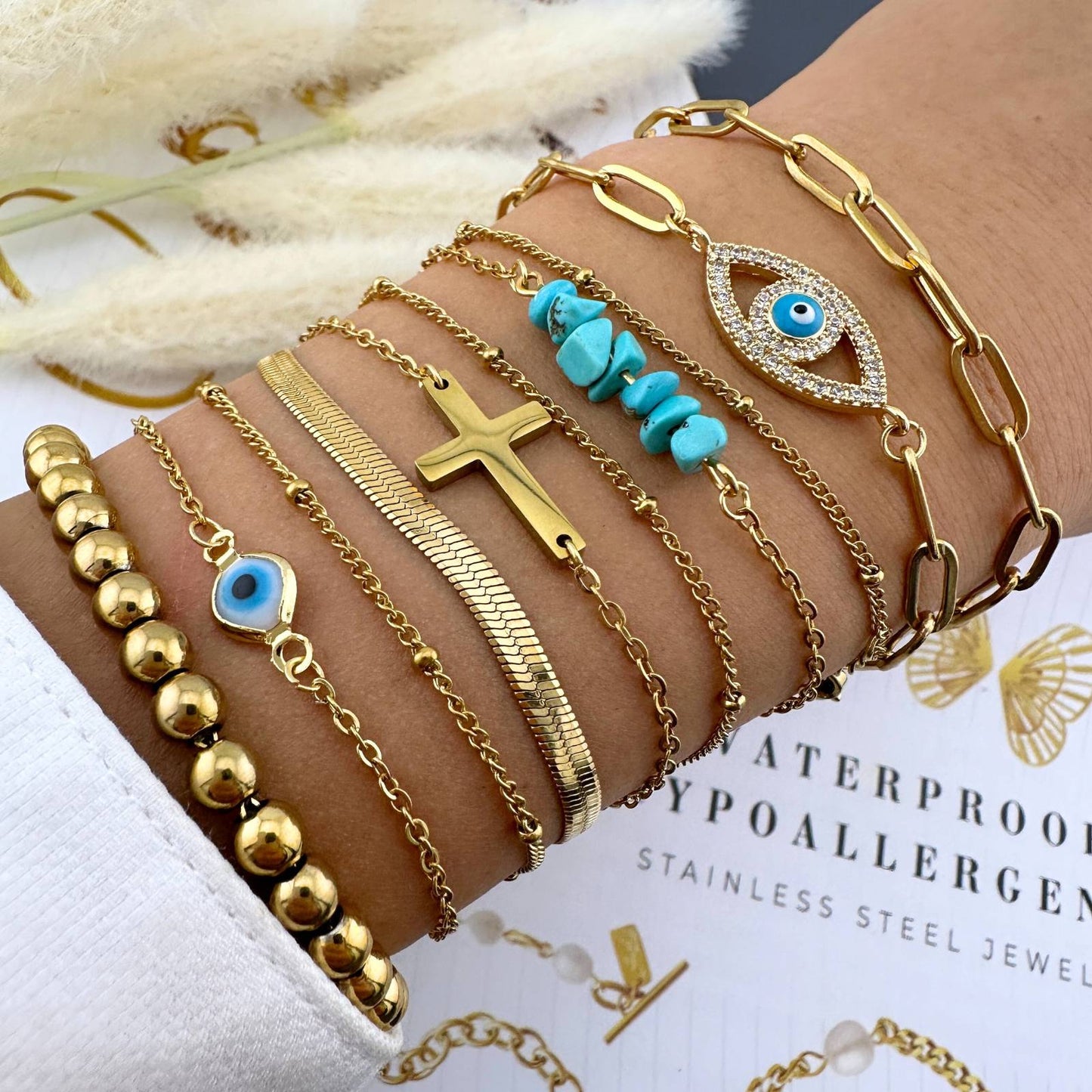 Crosses Bracelet, 18K Gold Plated Steel