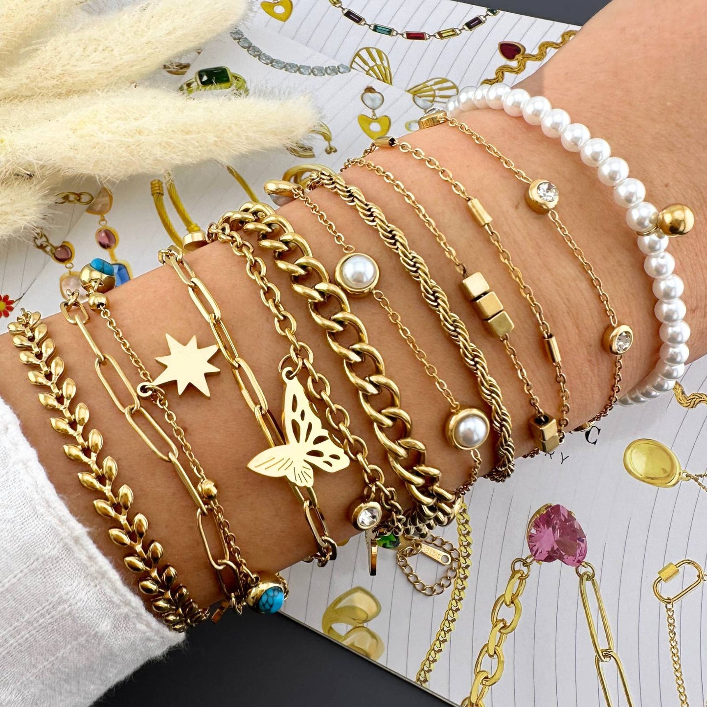 Butterflies Bracelet, 18K Gold Plated Steel