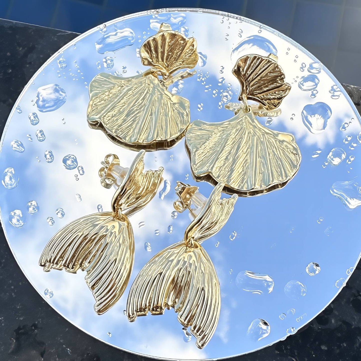 Ginkgo leaf Earrings, 18K Gold Plated Steel
