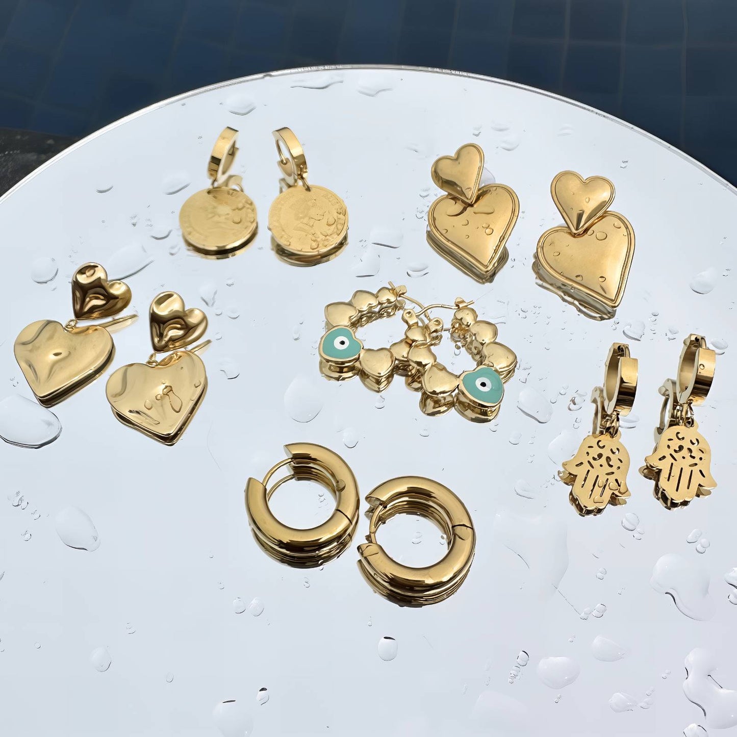 Earrings, 18K Gold Plated Steel