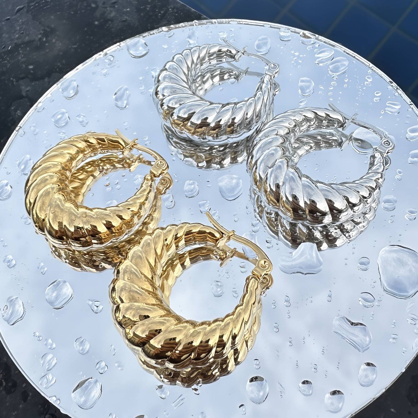 Earrings, 18K Gold Plated Steel