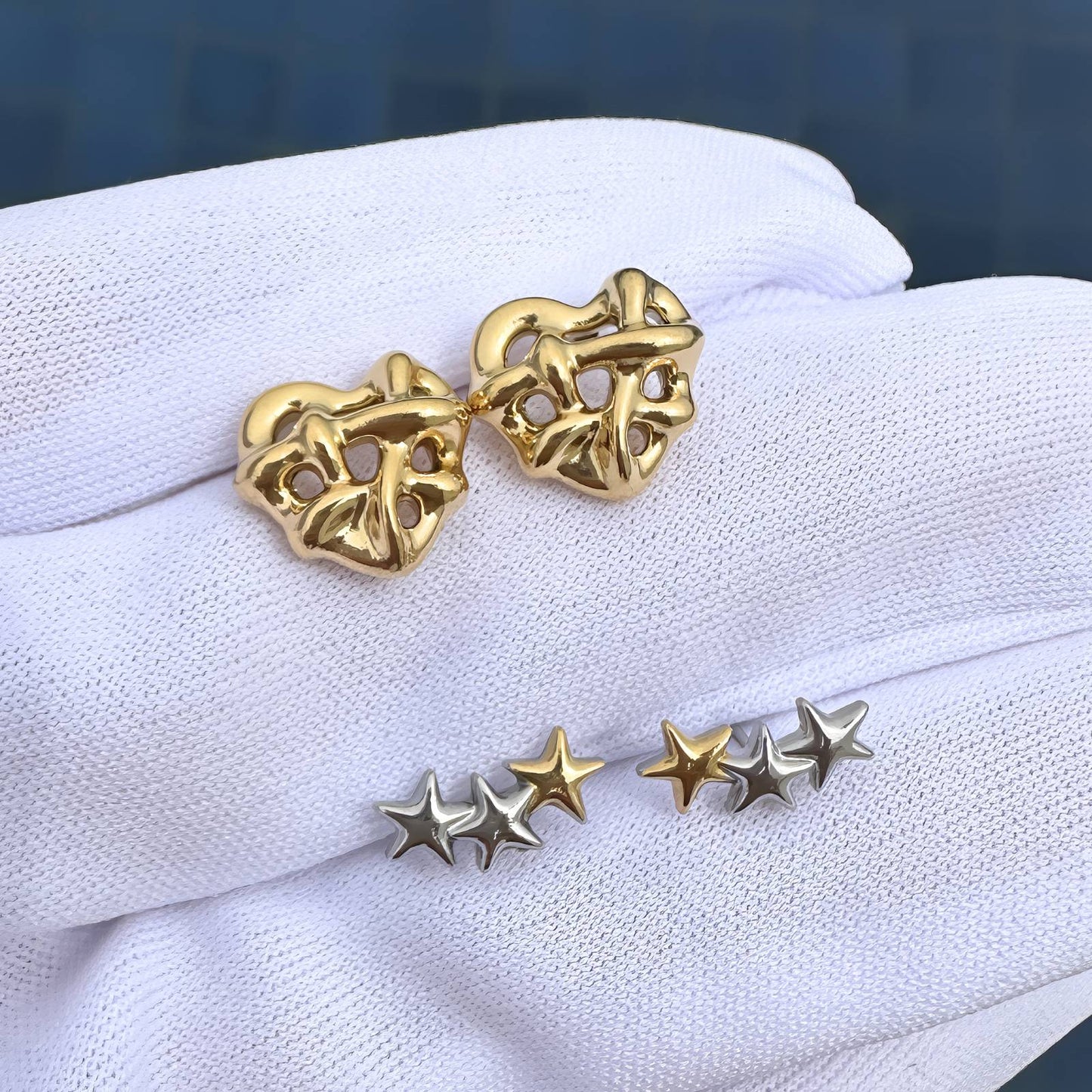 Hearts Earrings, 18K Gold Plated Steel