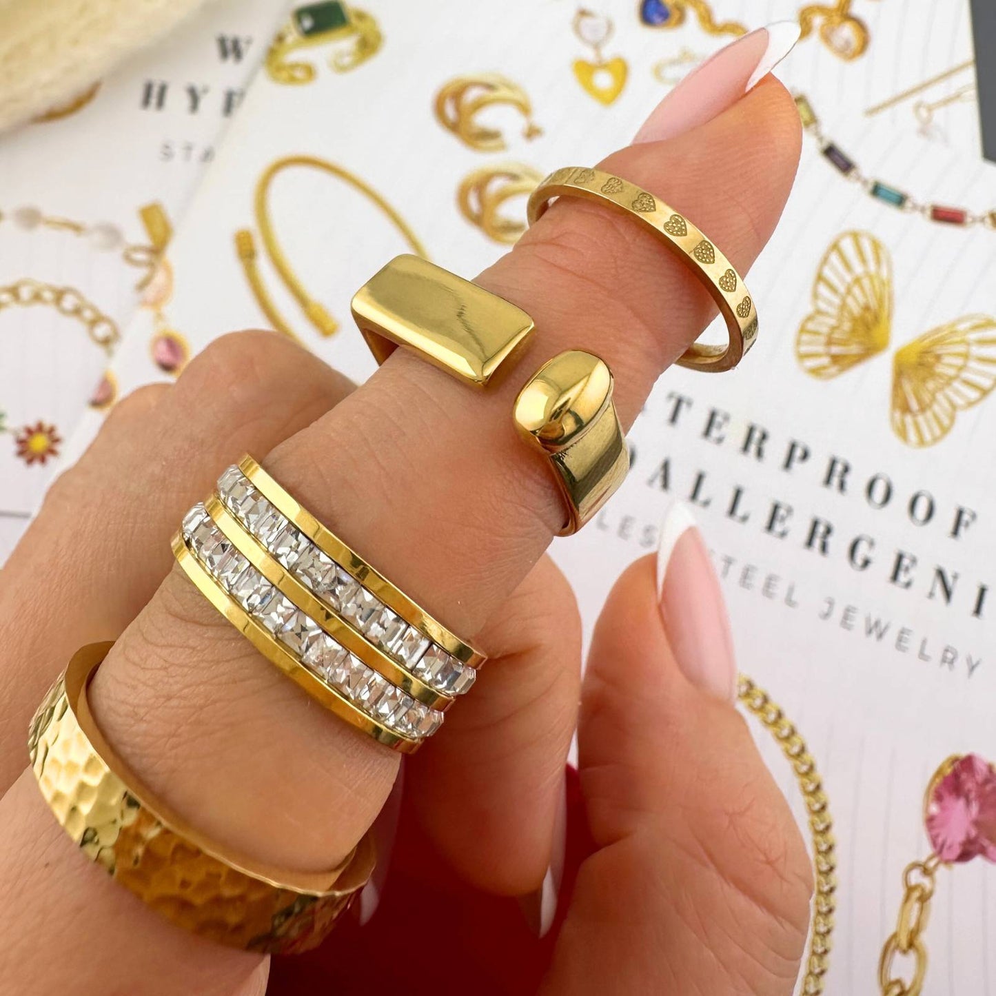 Hearts Ring, 18K Gold Plated Steel