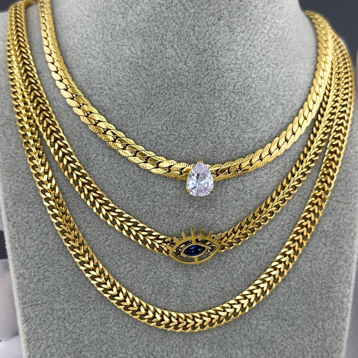 Evil Eye Necklace, 18K Gold Plated Steel