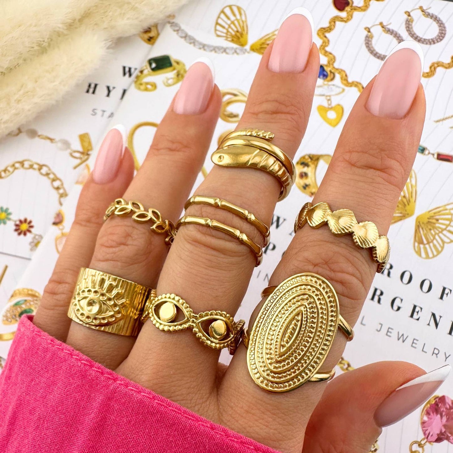 Seashells Ring, 18K Gold Plated Steel