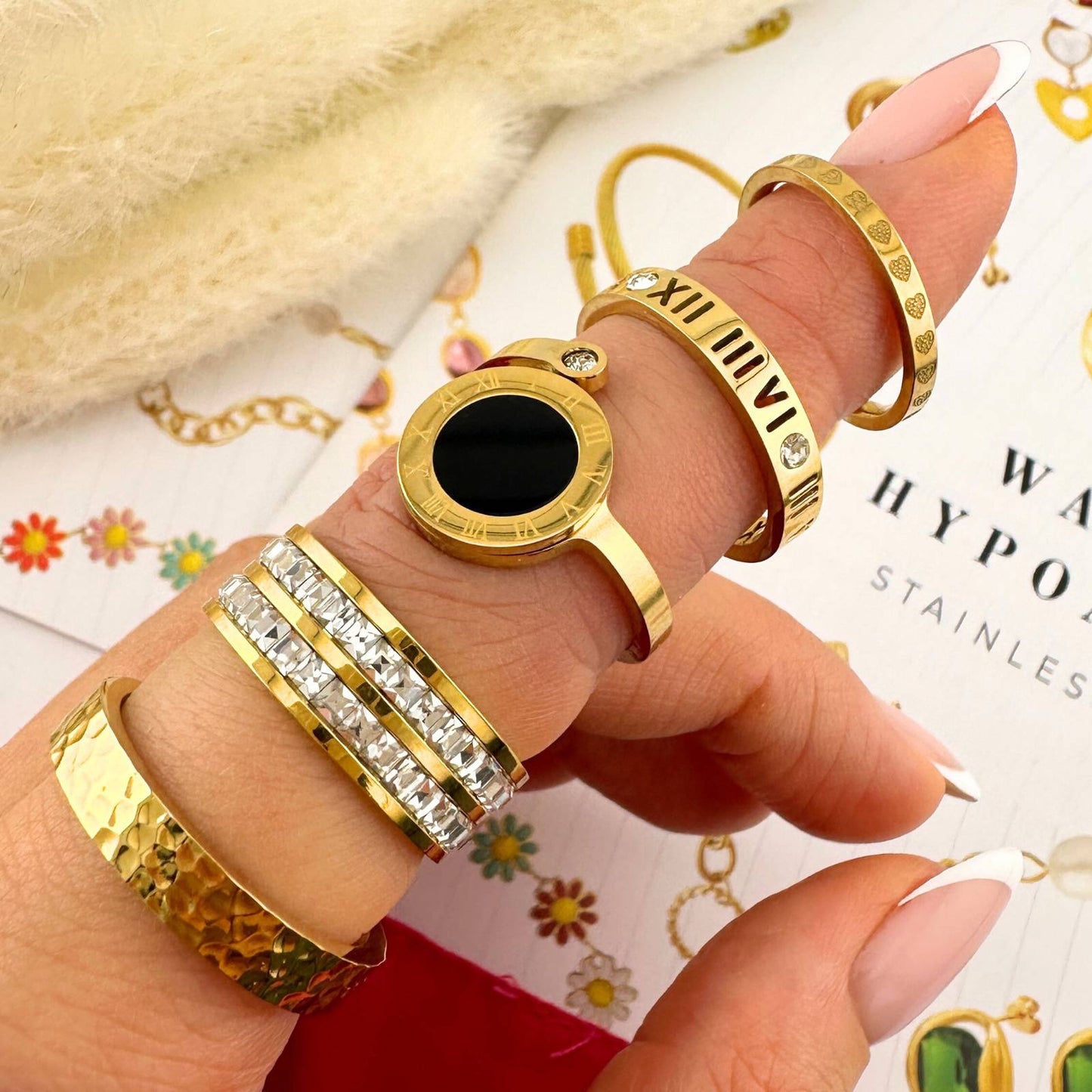 Hearts Ring, 18K Gold Plated Steel