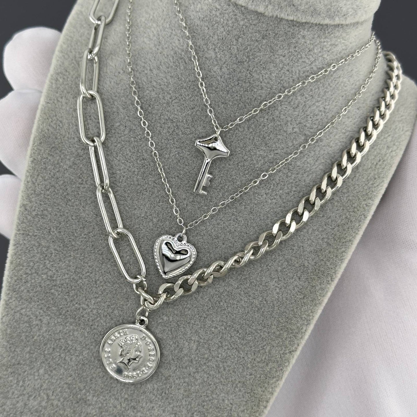 Heart and Key Necklace, Stainless Steel