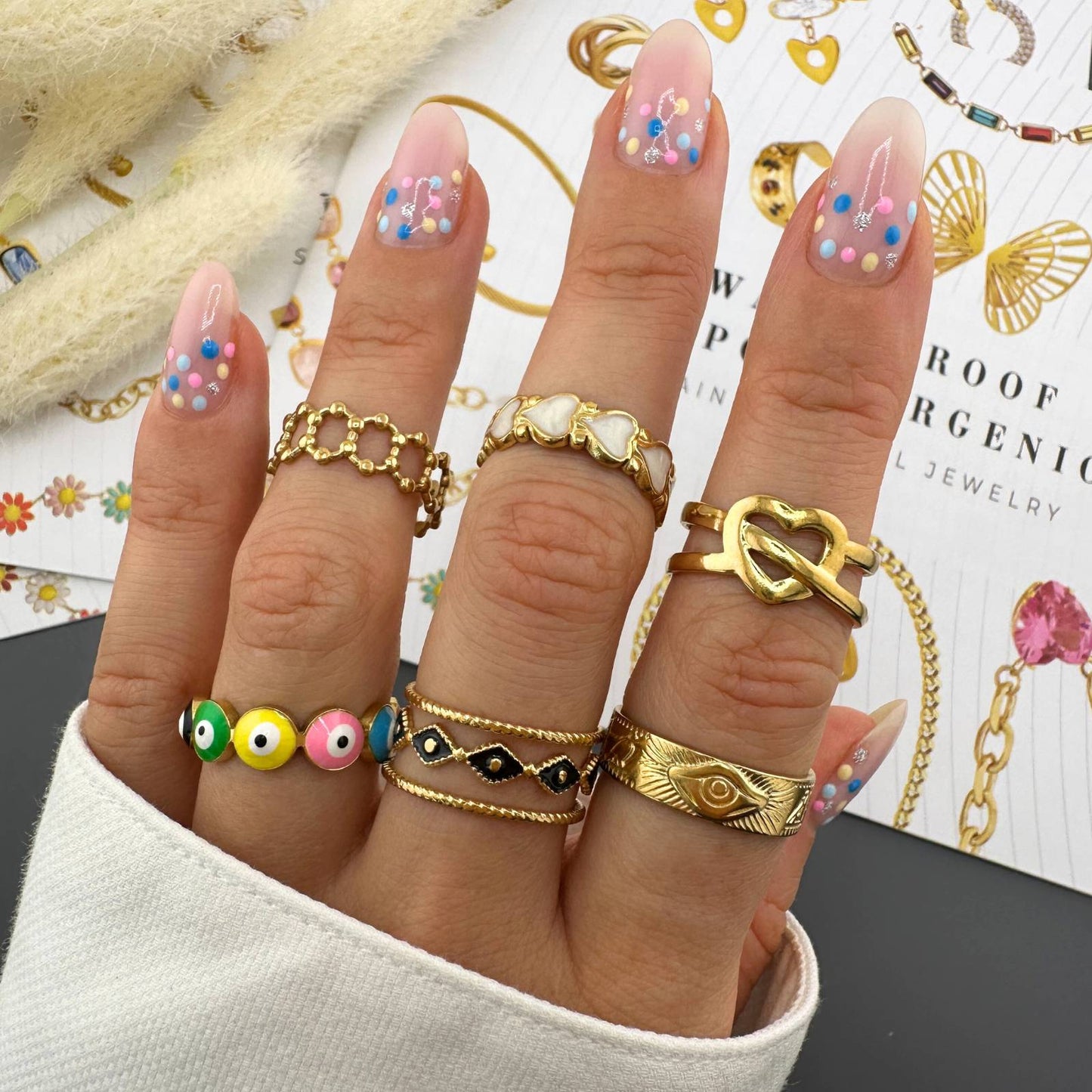 Hearts Ring, 18K Gold Plated Steel