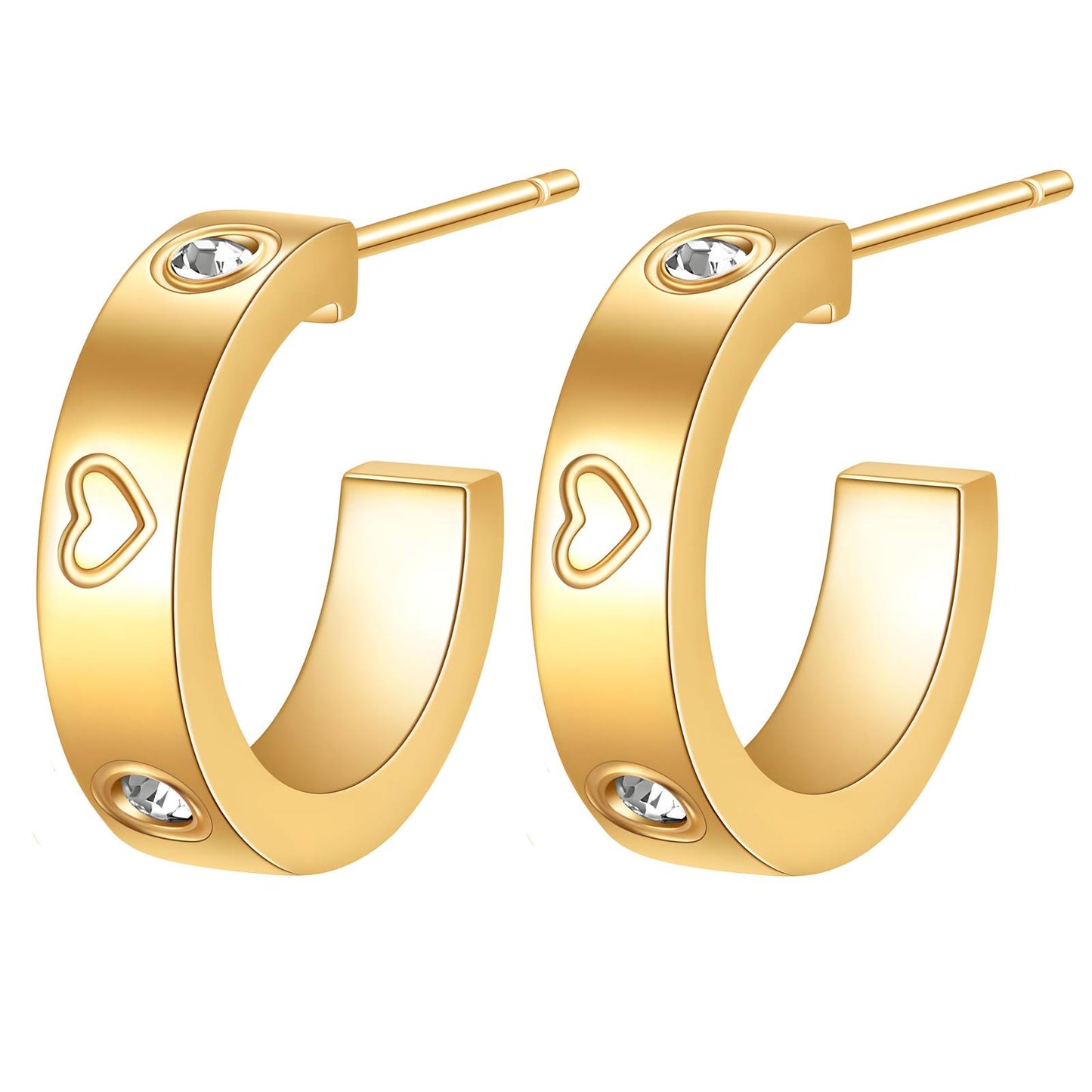 Hearts Earrings, 18K Gold Plated Steel