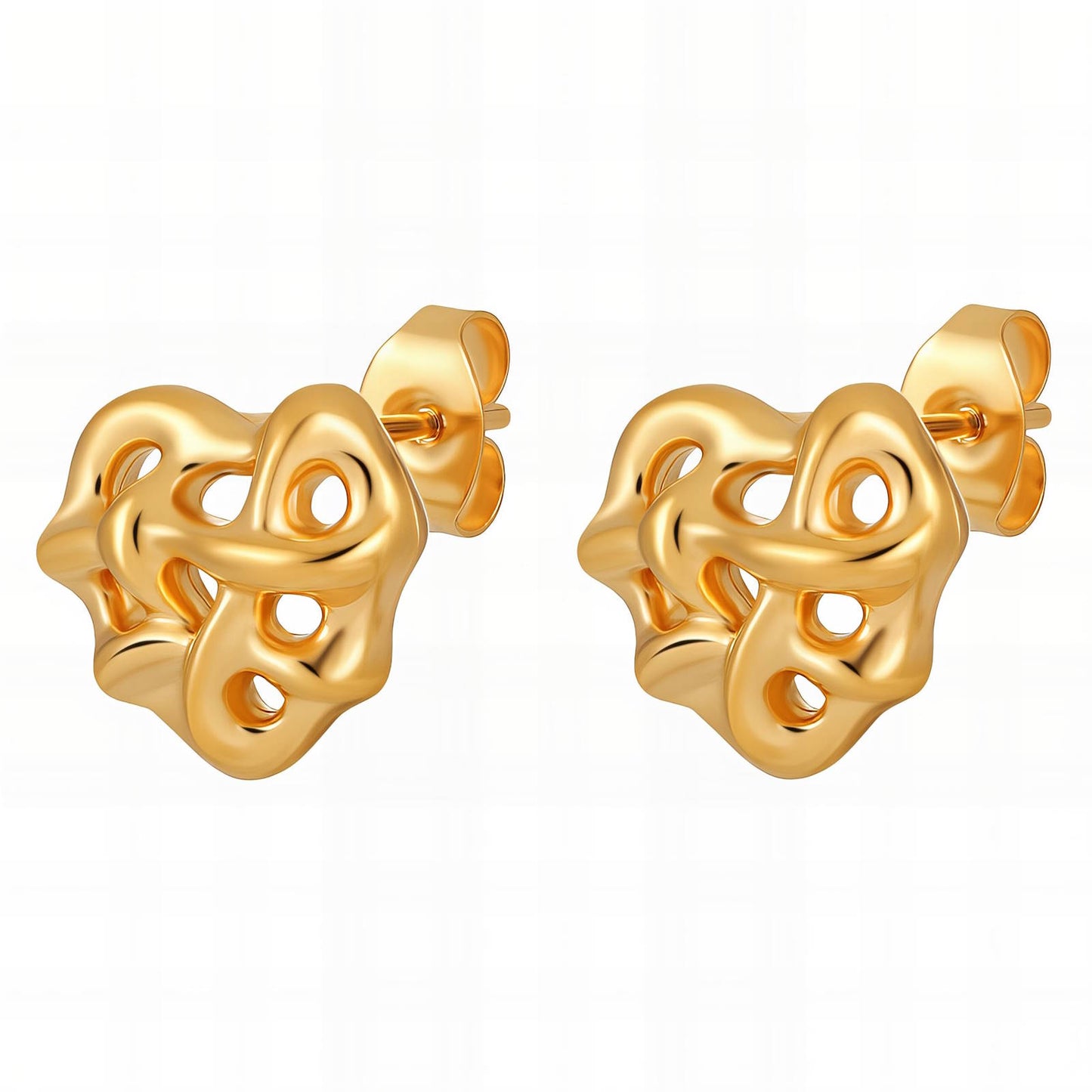 Hearts Earrings, 18K Gold Plated Steel