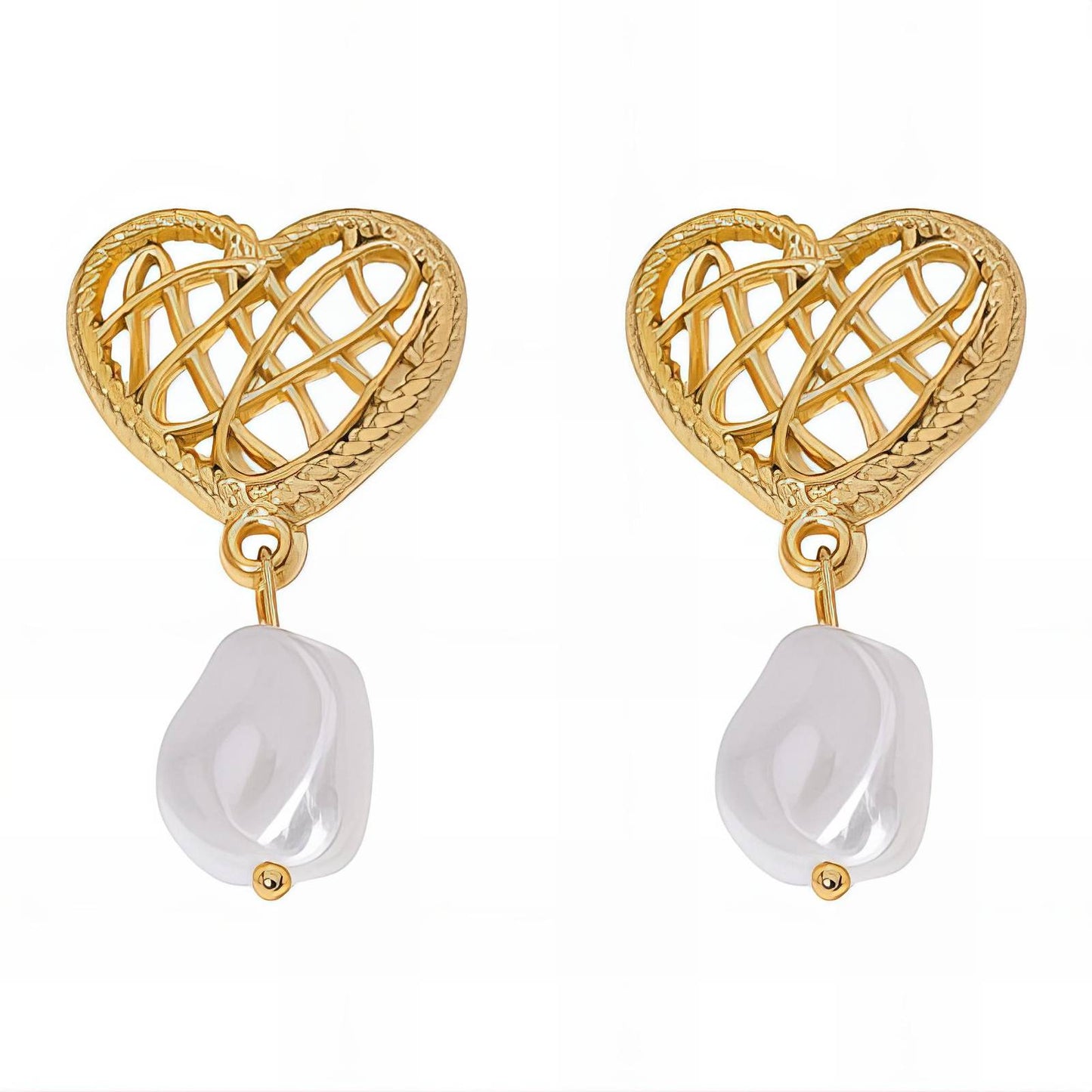 Hearts Earrings, 18K Gold Plated Steel