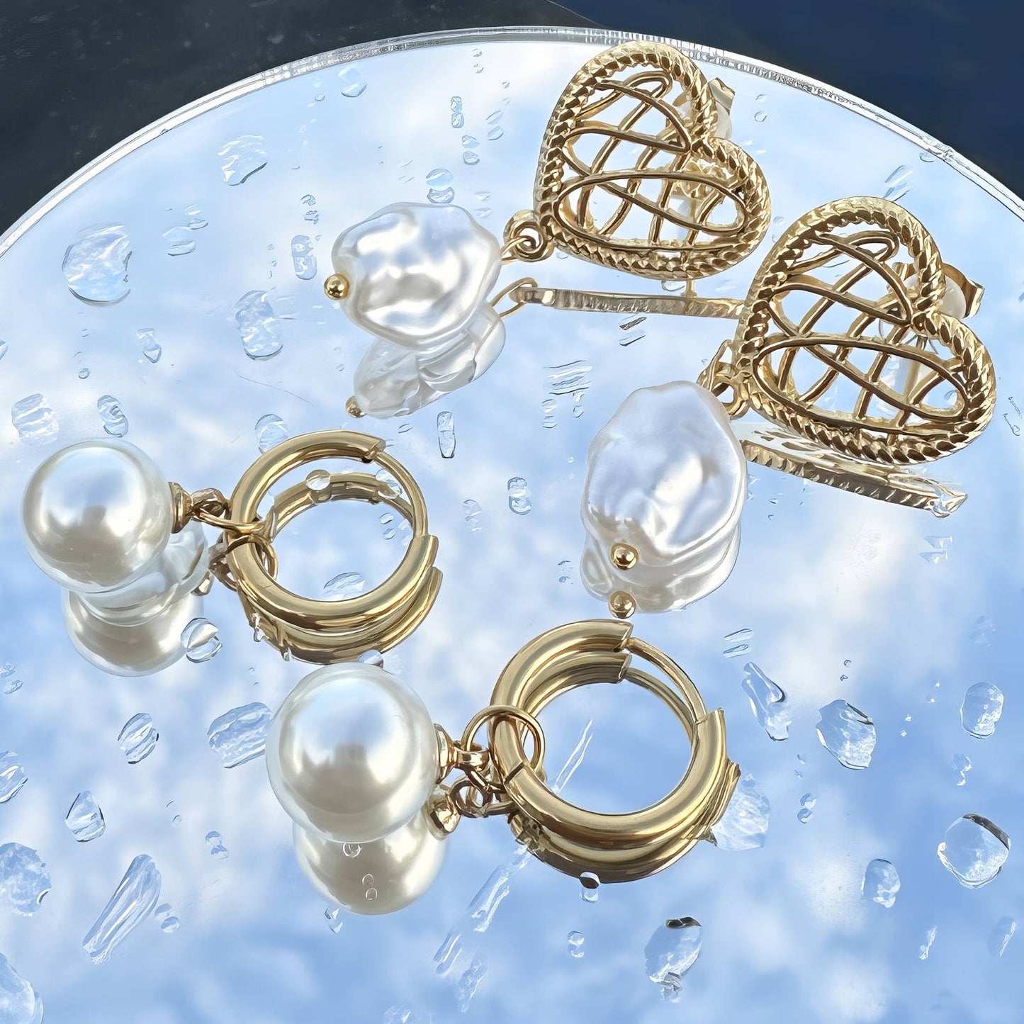 Hearts Earrings, 18K Gold Plated Steel