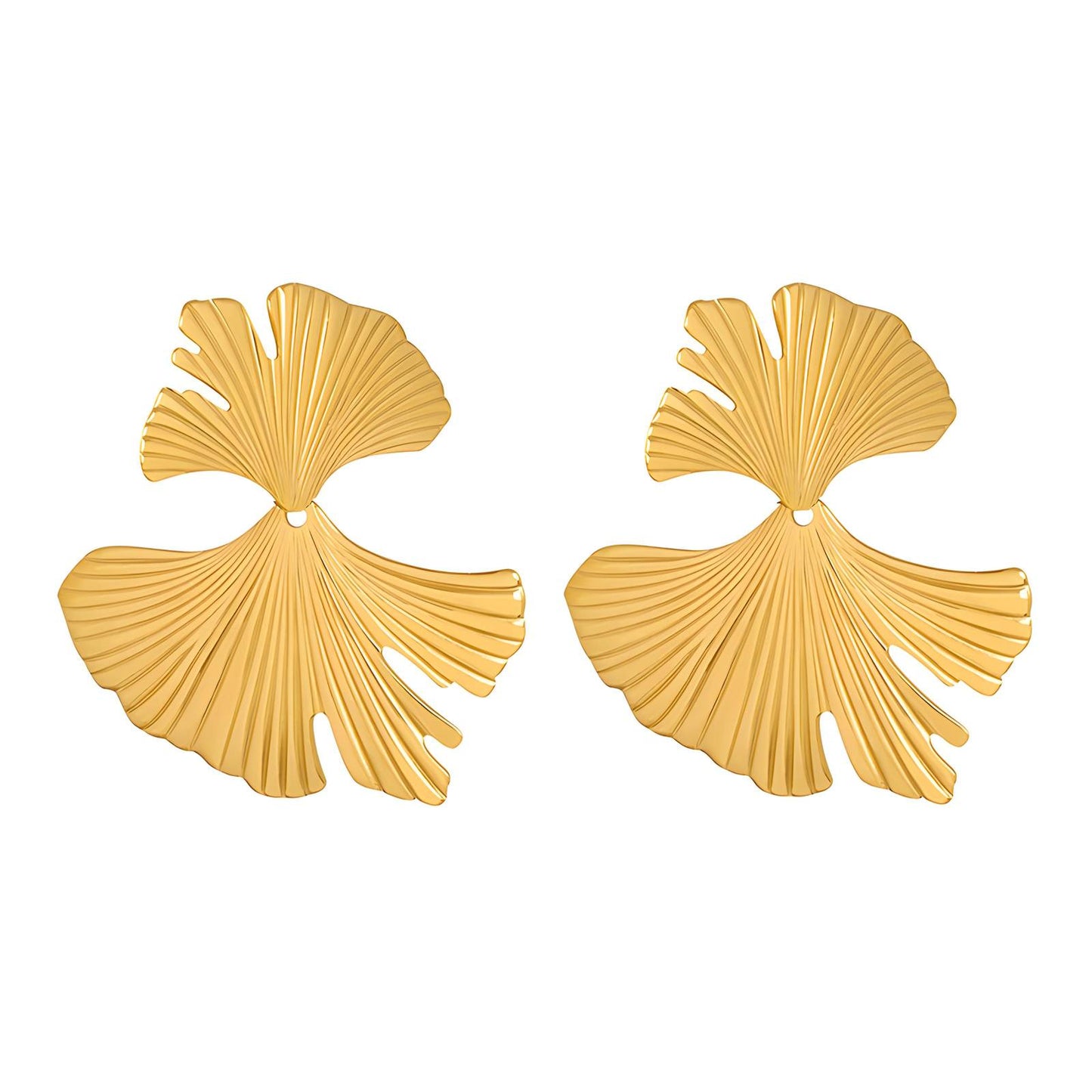 Ginkgo leaf Earrings, 18K Gold Plated Steel