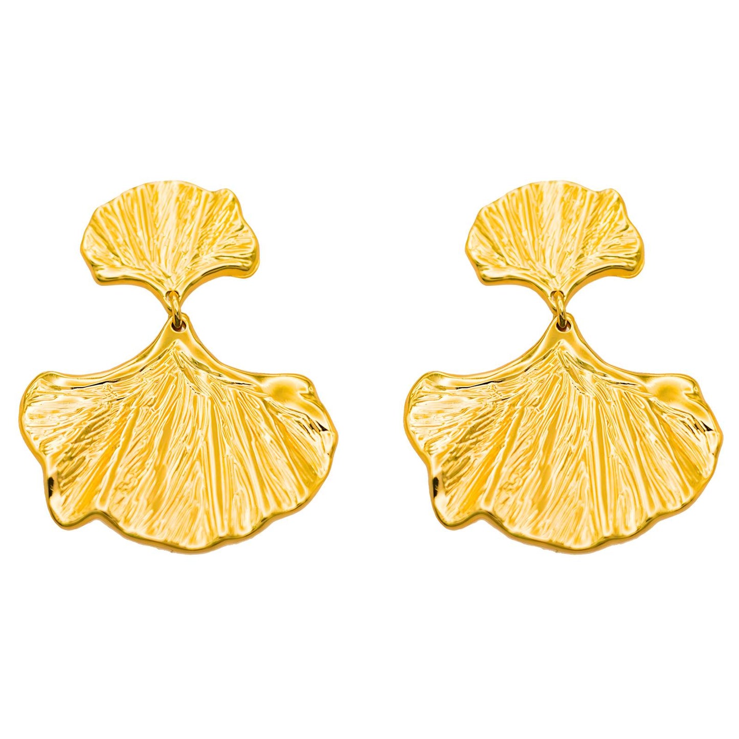 Ginkgo leaf Earrings, 18K Gold Plated Steel