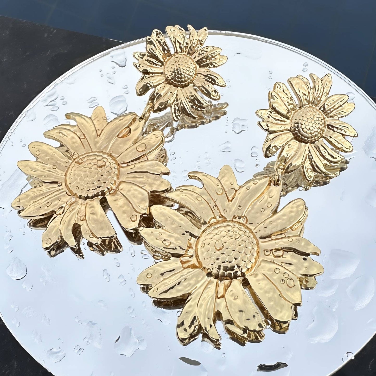 Flowers Earrings, 18K Gold Plated Steel