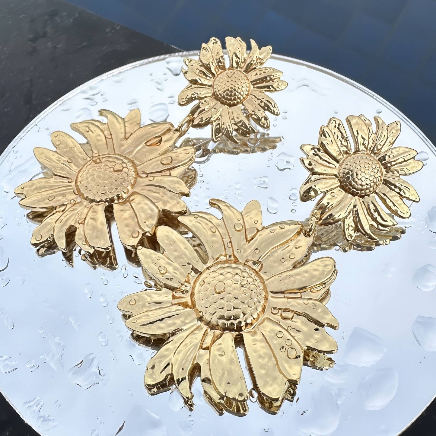 Flowers Earrings, 18K Gold Plated Steel