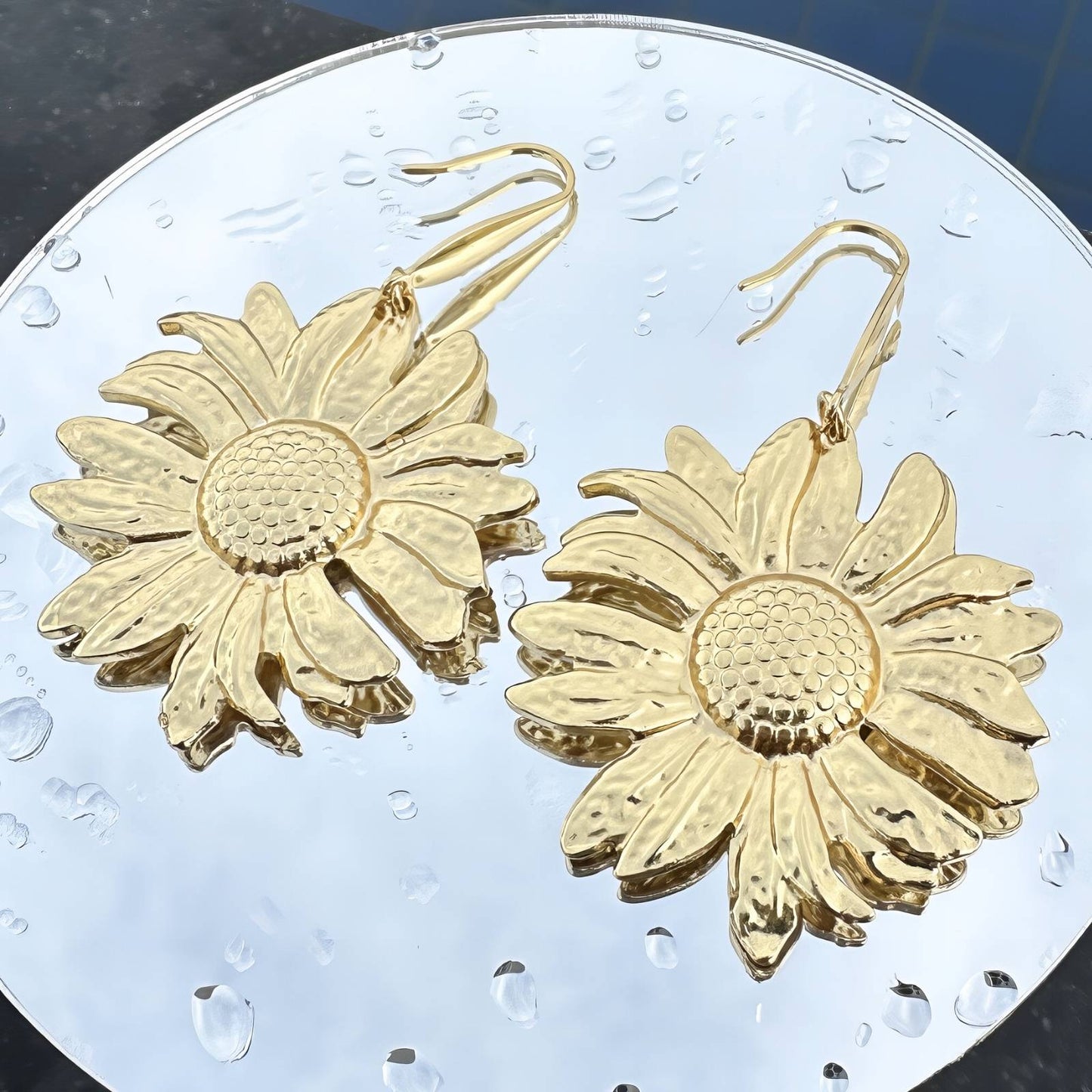 Flowers Earrings, 18K Gold Plated Steel