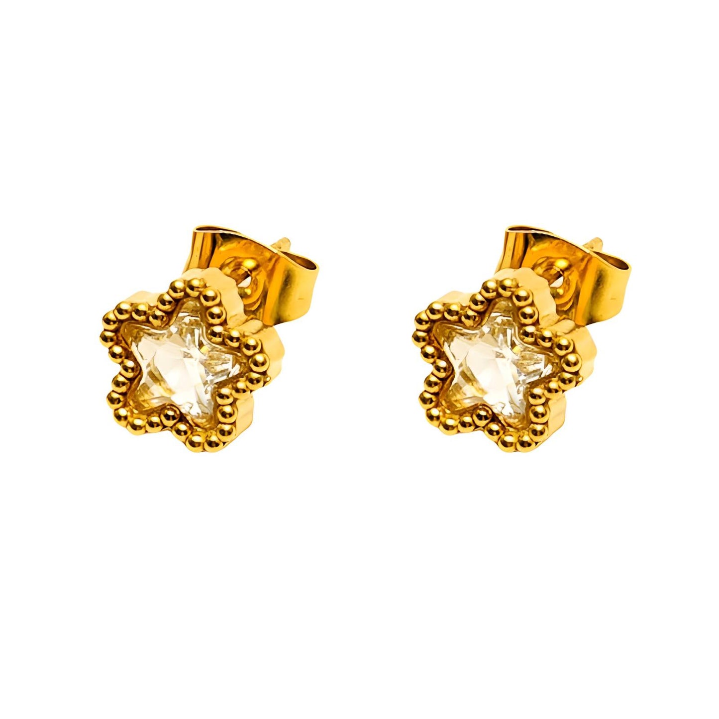 Flowers Earrings, 18K Gold Plated Steel