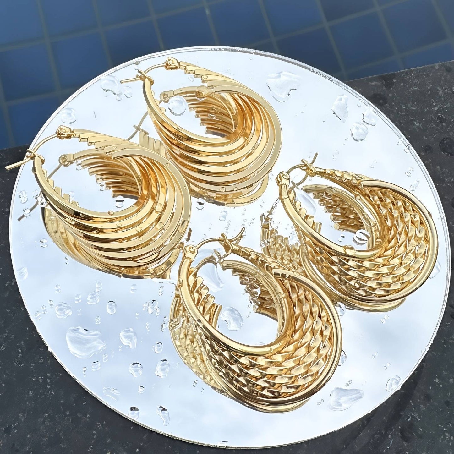 Earrings, 18K Gold Plated Steel