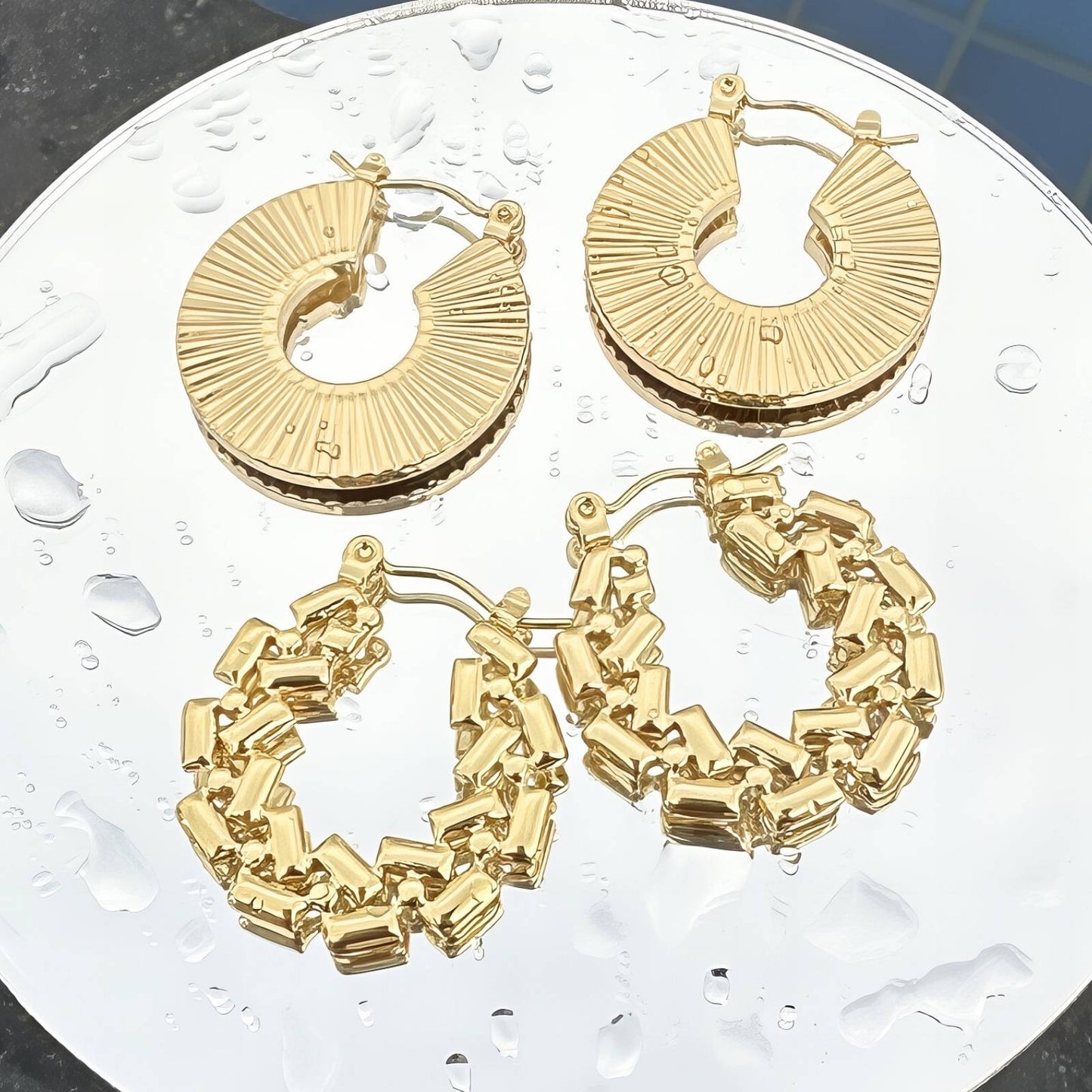 Earrings, 18K Gold Plated Steel