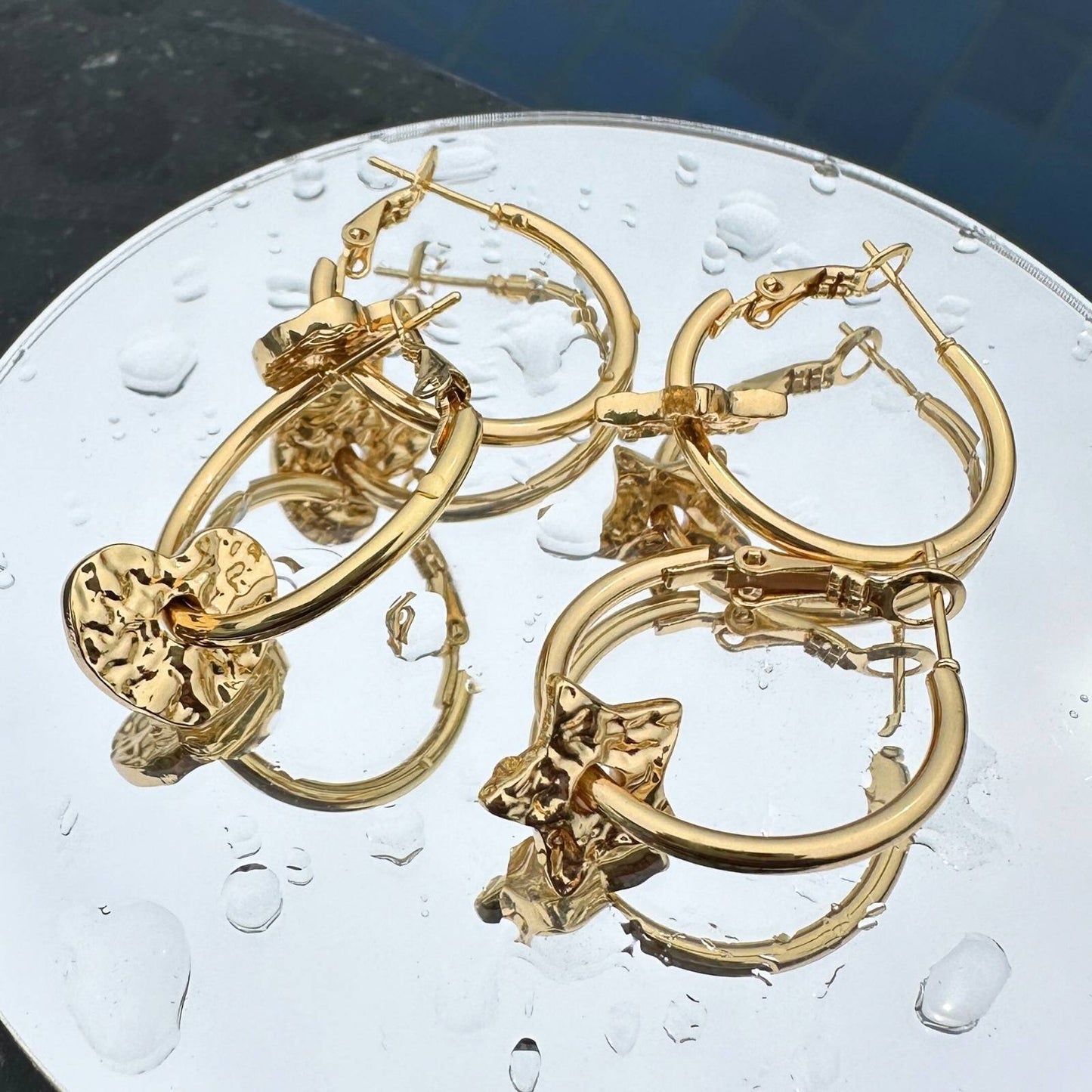 Hearts Earrings, 18K Gold Plated Steel