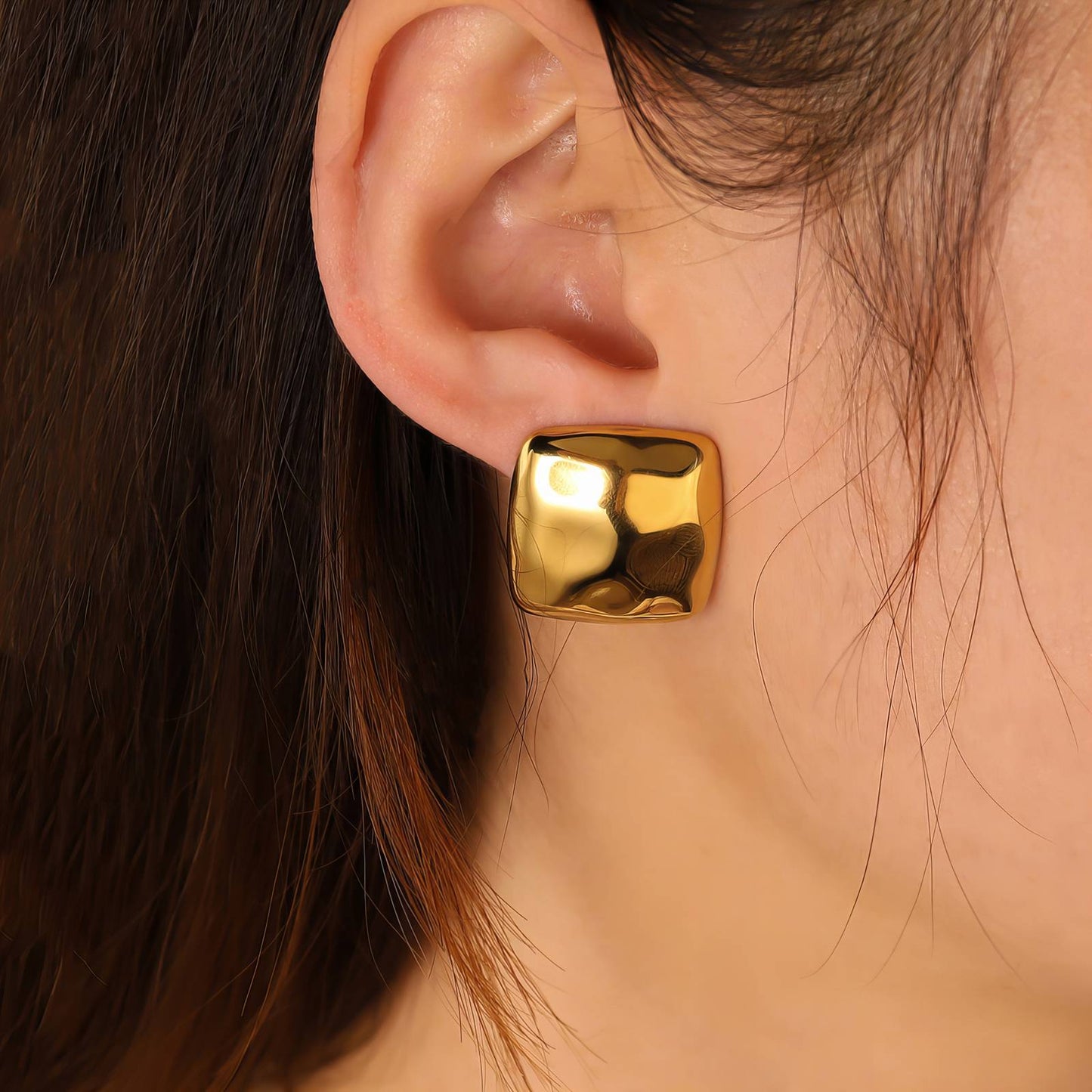 Earrings, 18K Gold Plated Steel
