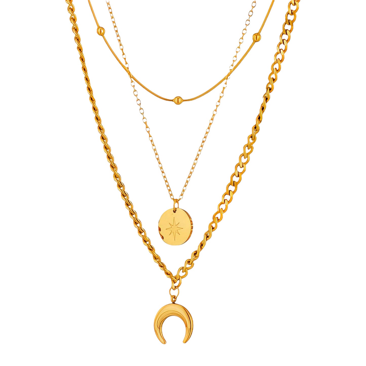 Crescent And Star Necklace, 18K Gold Plated Steel