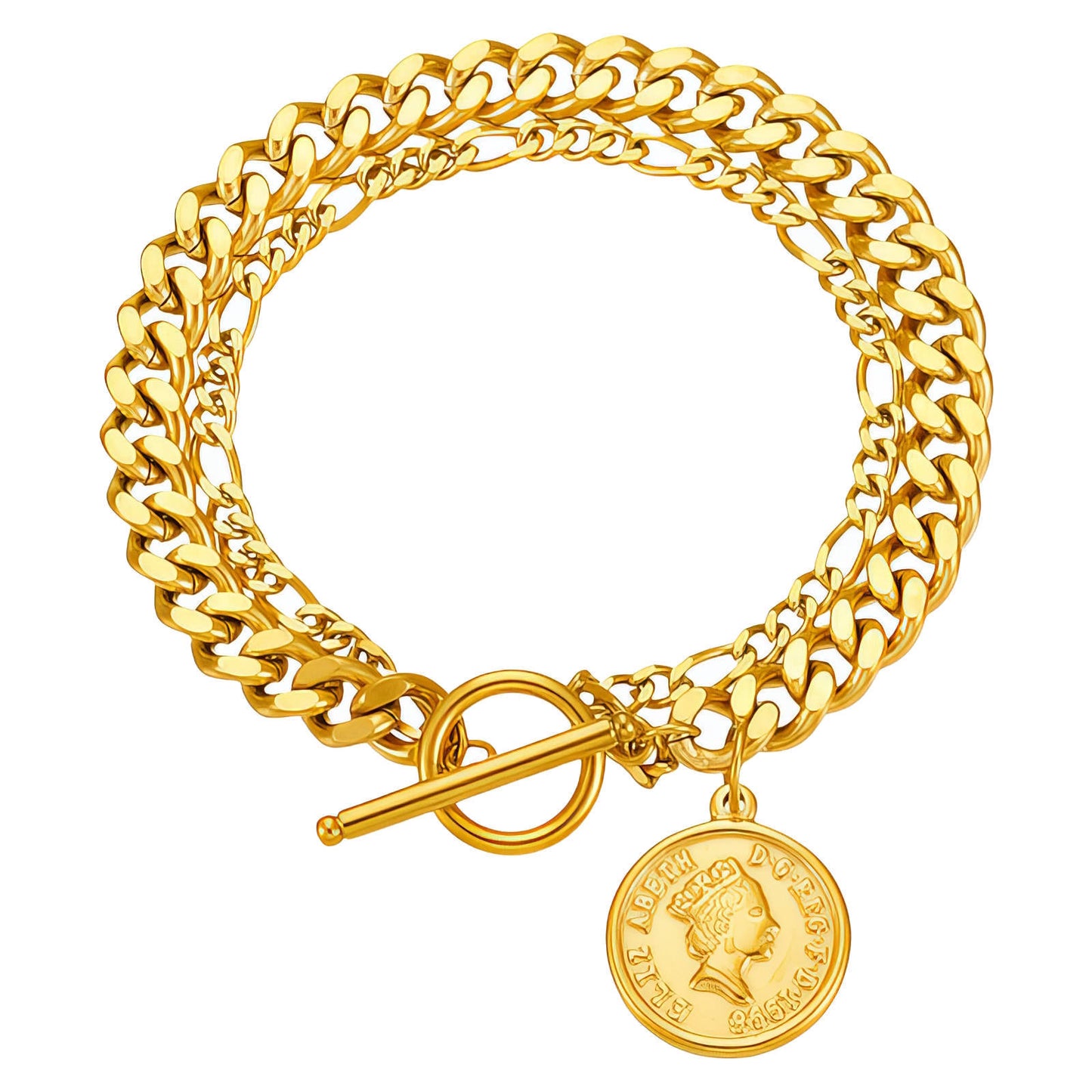 Coin Bracelet, 18K Gold Plated Steel