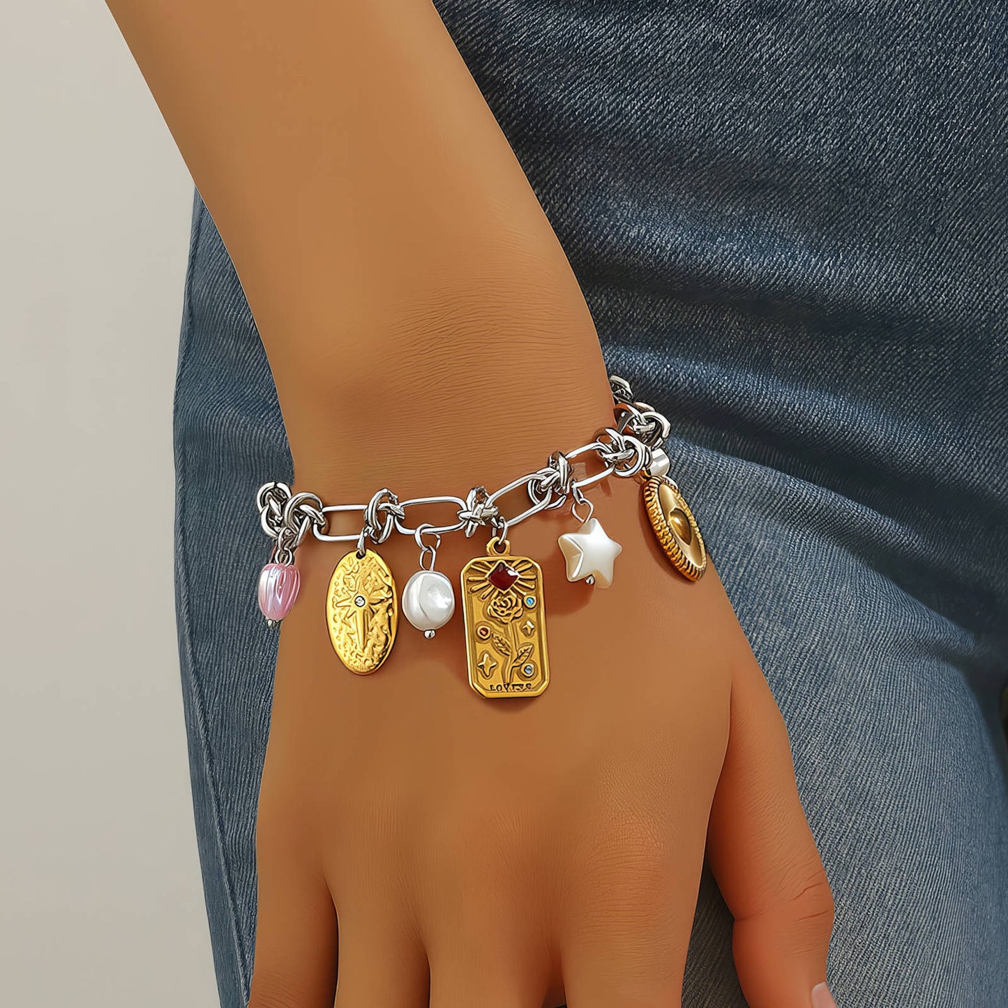 Flowers Bracelet, 18K Gold Plated Steel