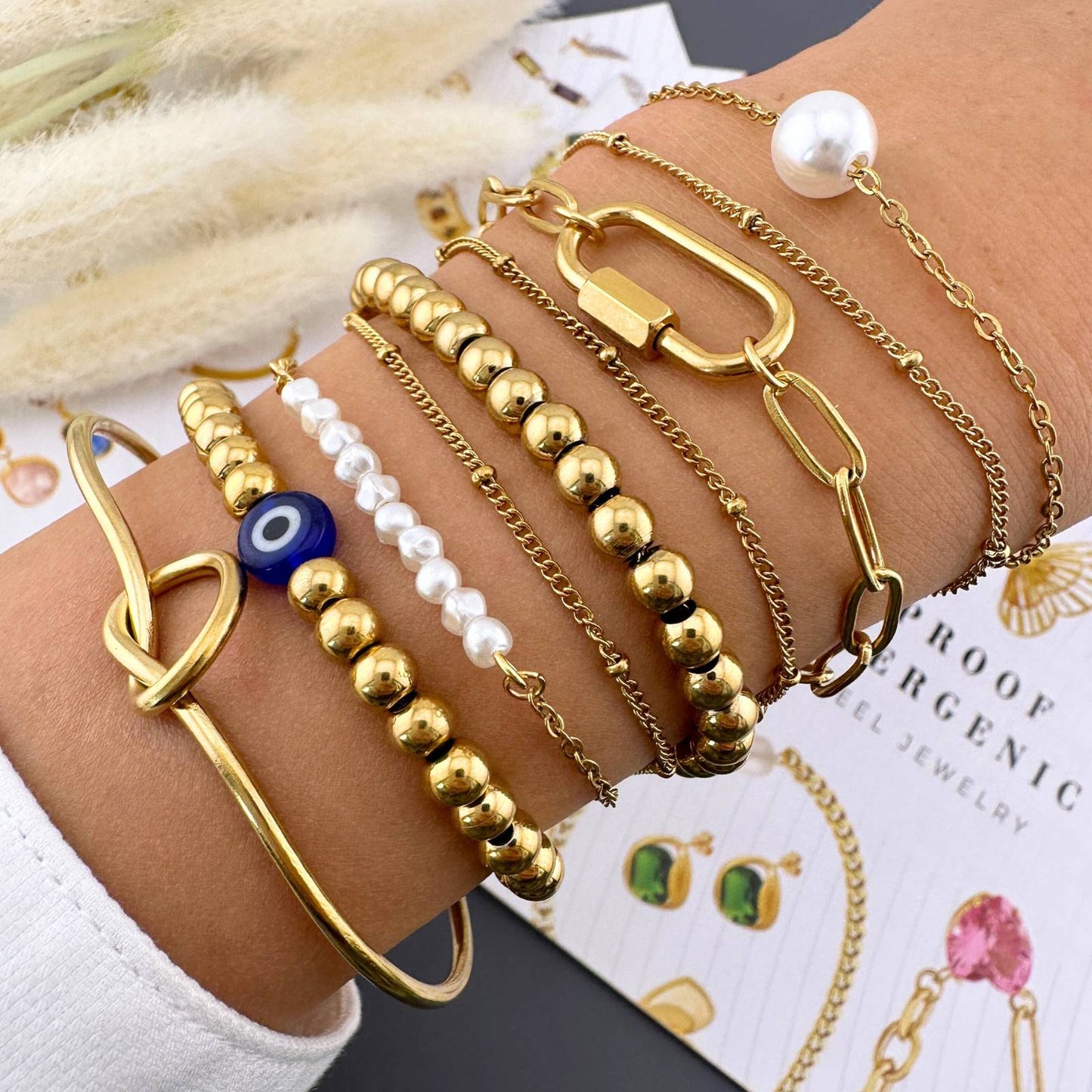 Evil Eye Bracelet, 18K Gold Plated Steel