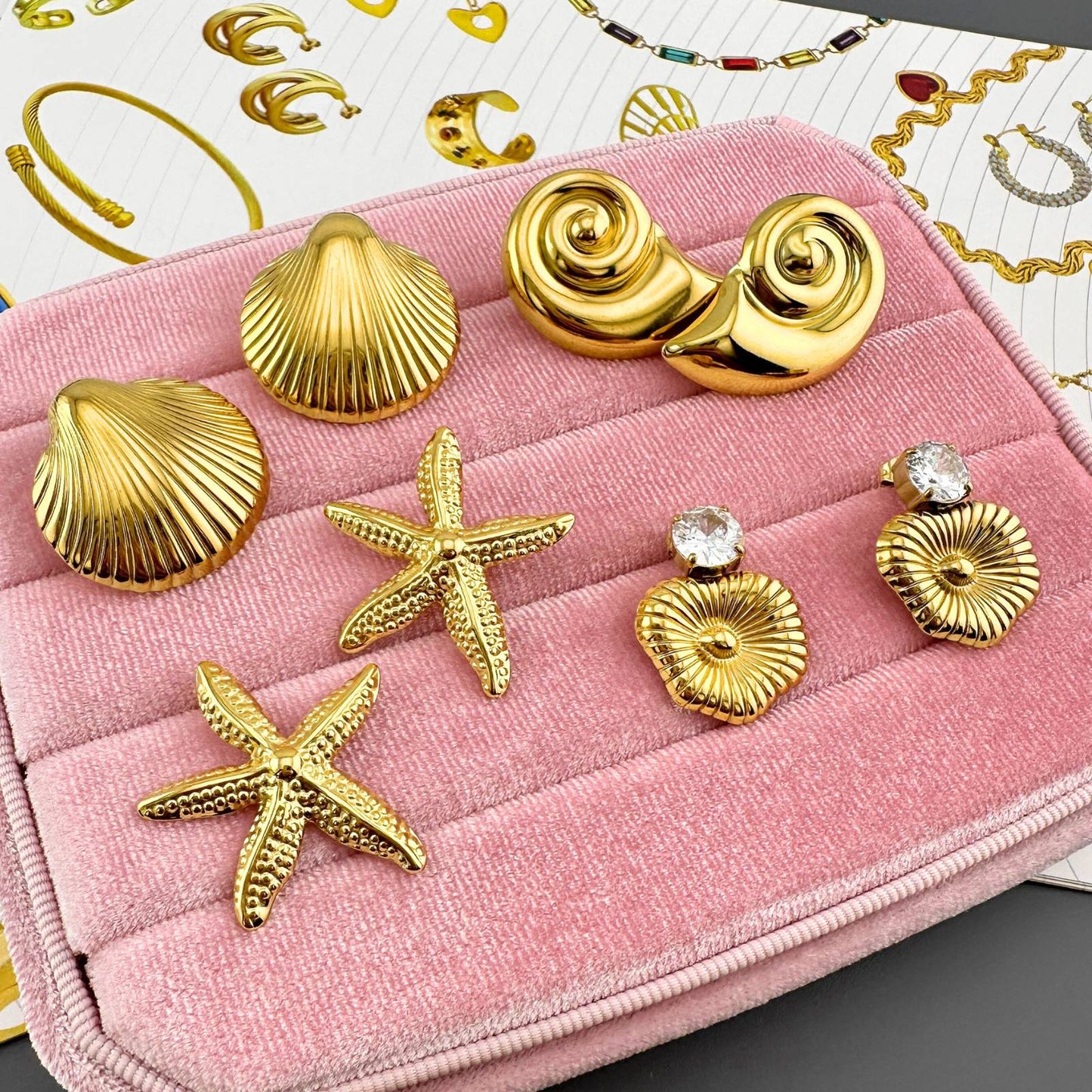 Seashells Earrings, 18K Gold Plated Steel