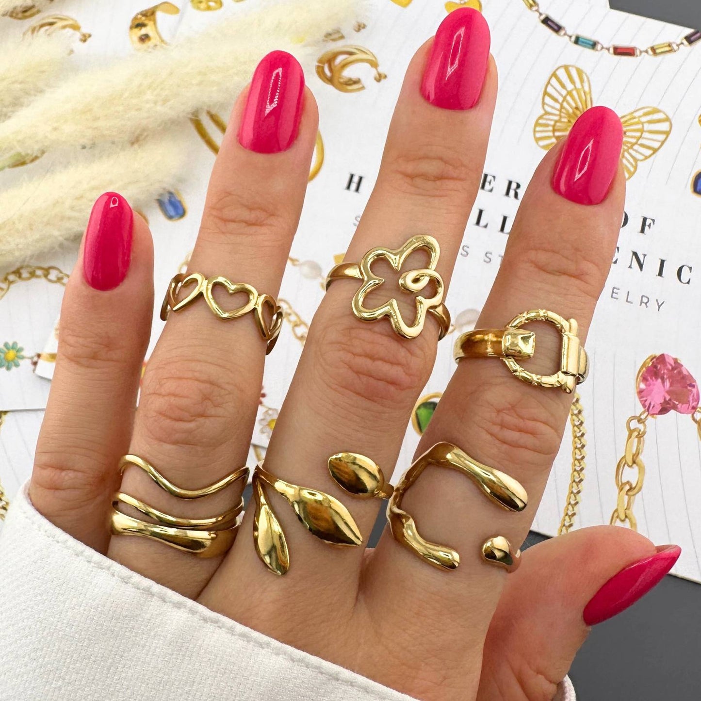 Leaves Ring, 18K Gold Plated Steel
