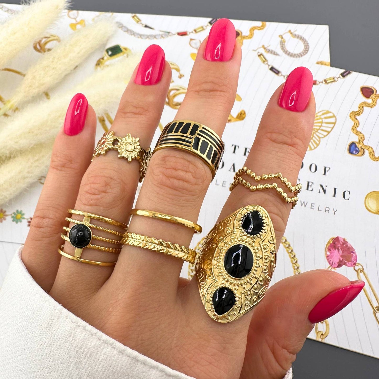 Flowers Ring, 18K Gold Plated Steel