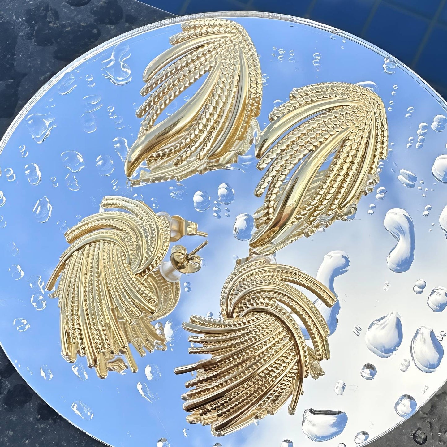 Leaves Earrings, 18K Gold Plated Steel