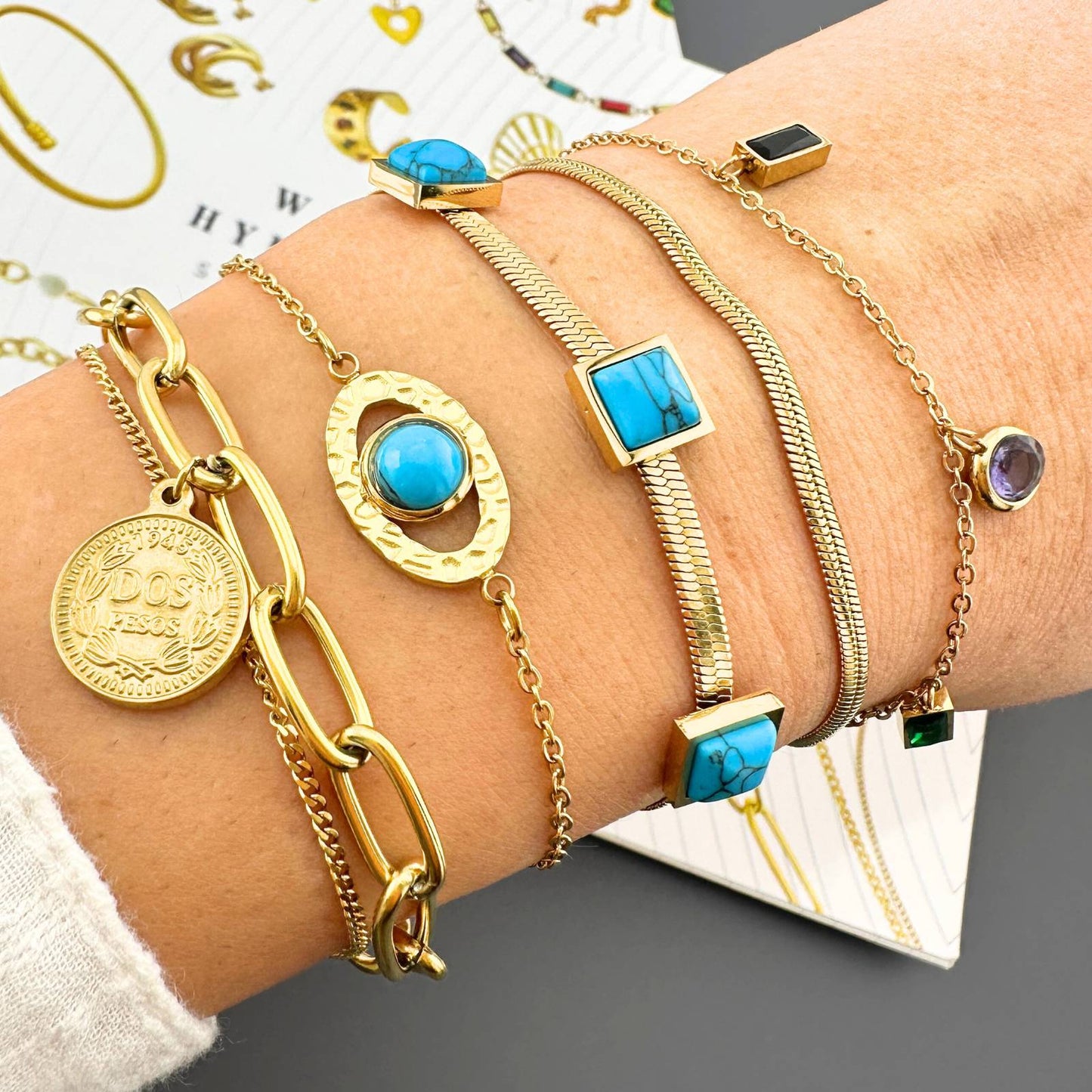 Evil Eye Bracelet, 18K Gold Plated Steel