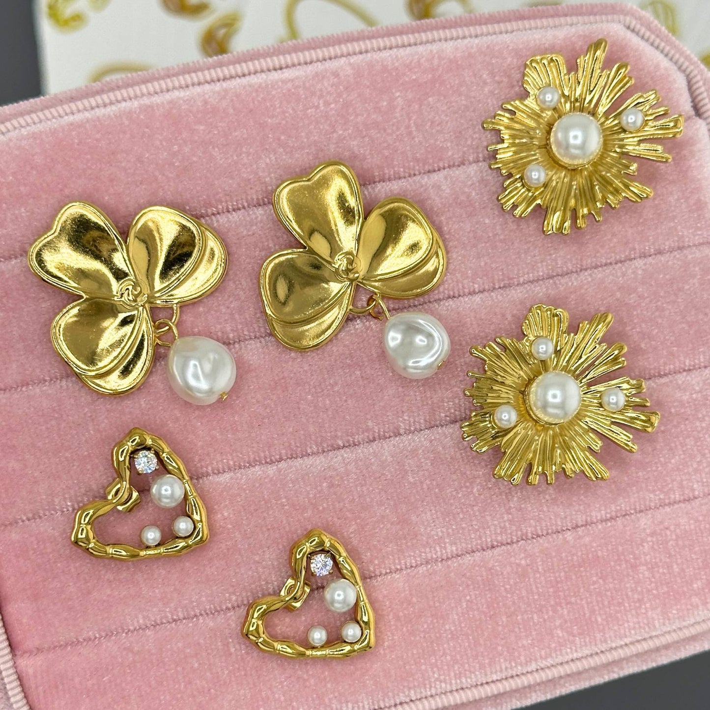Hearts Earrings, 18K Gold Plated Steel