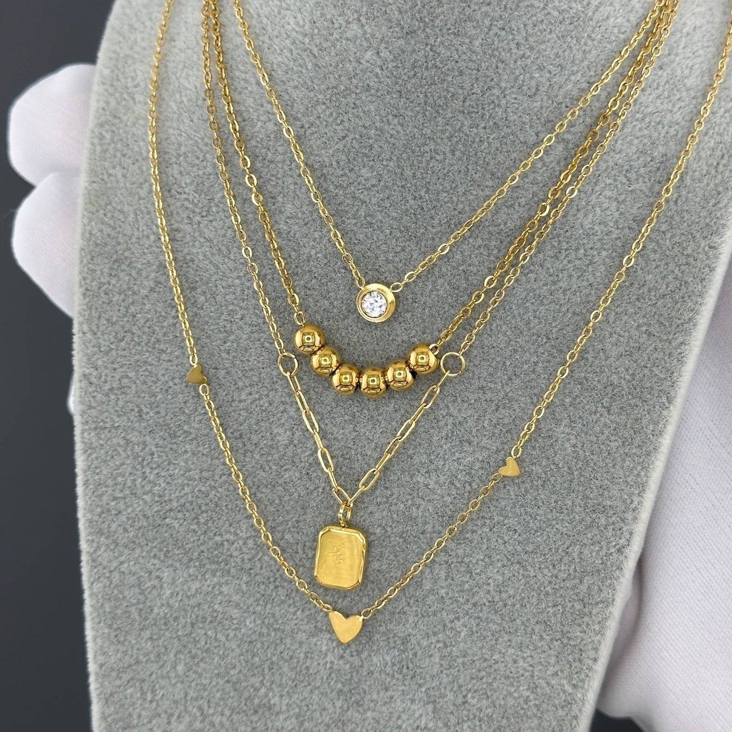 Hearts Necklace, 18K Gold Plated Steel