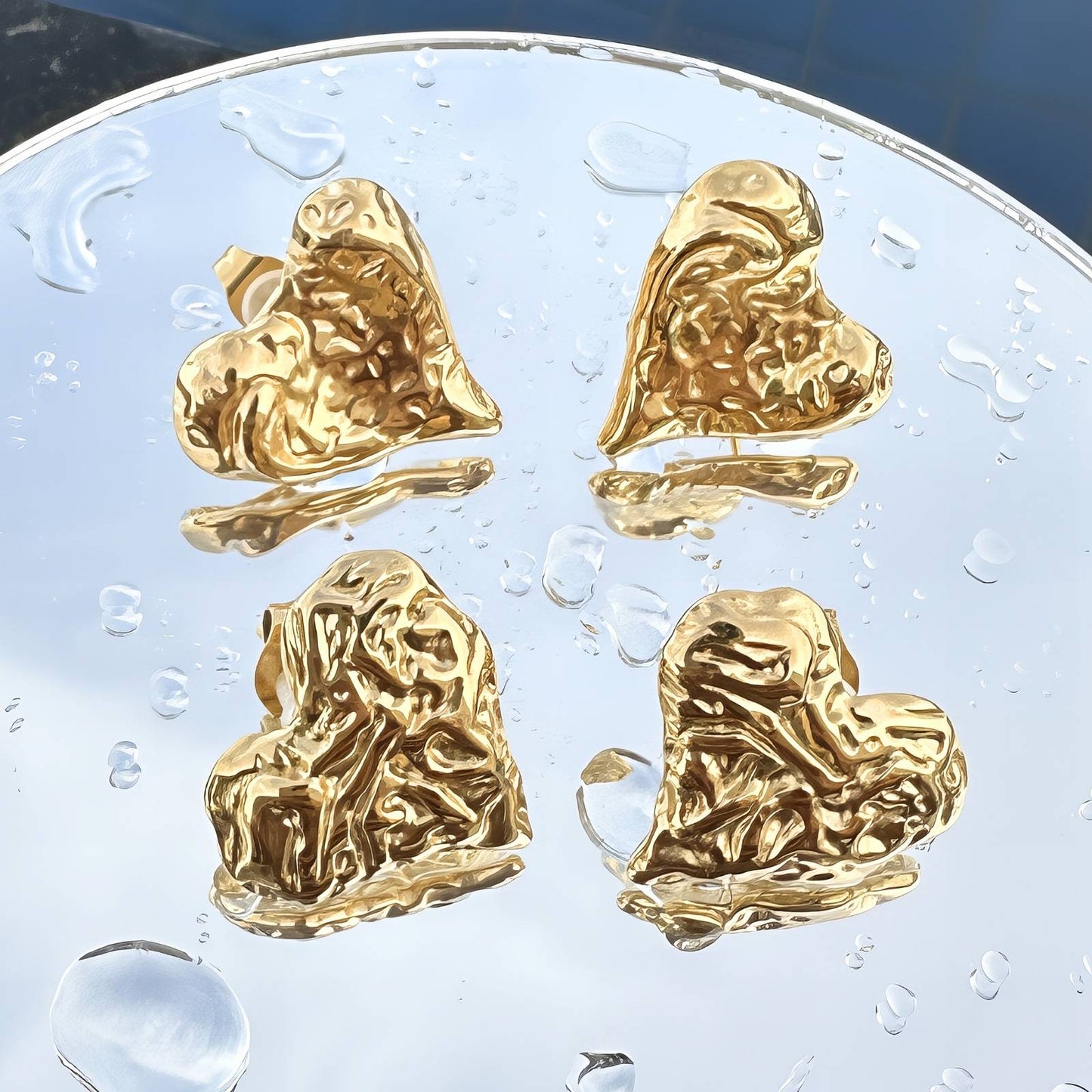 Hearts Earrings, 18K Gold Plated Steel