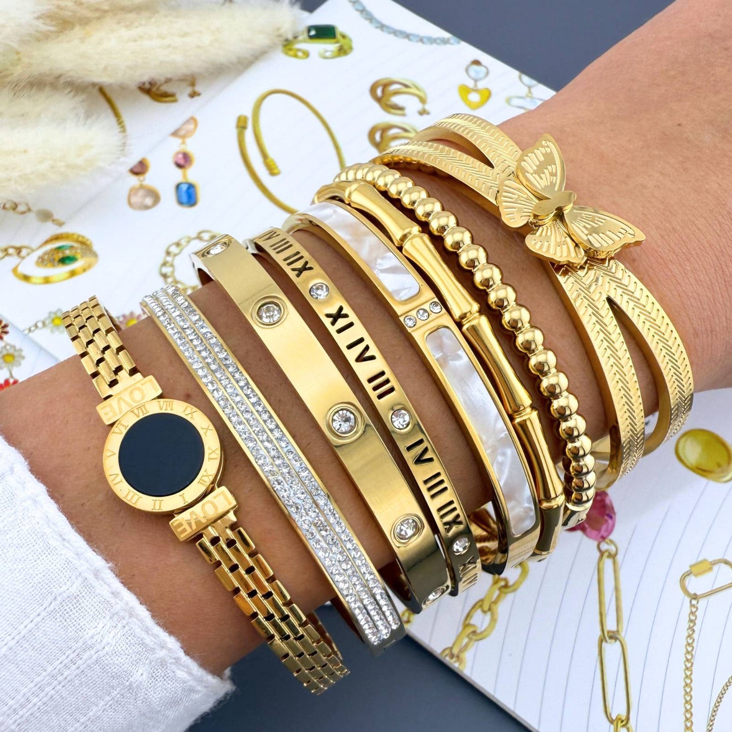 butterfly Bracelet, 18K Gold Plated Steel