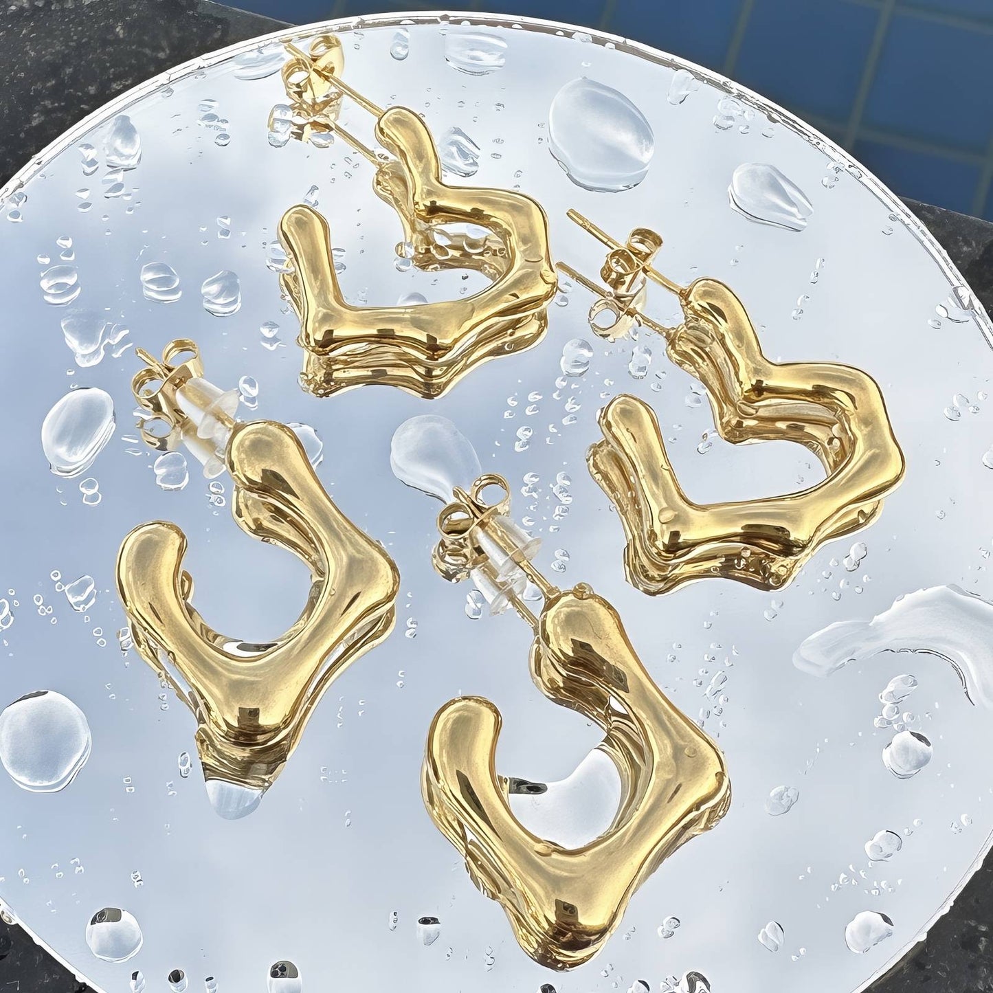 Hearts Earrings, 18K Gold Plated Steel
