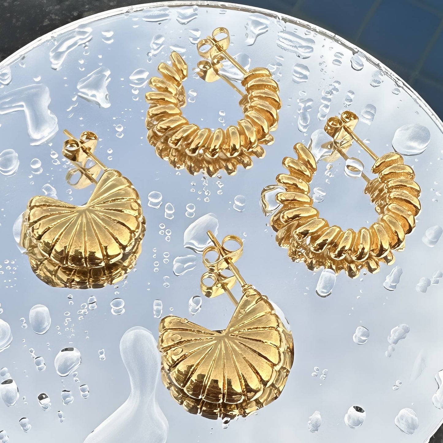 Earrings, 18K Gold Plated Steel