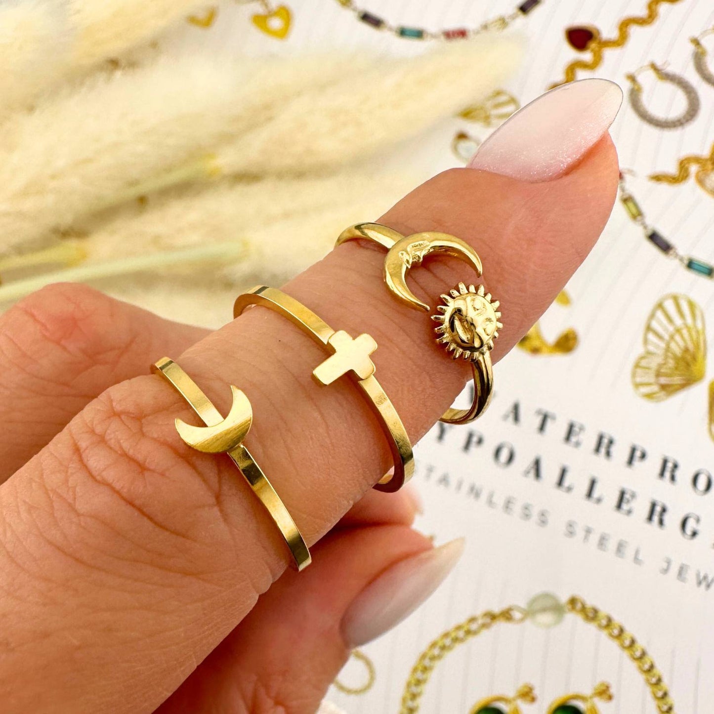 Crescent Ring, 18K Gold Plated Steel