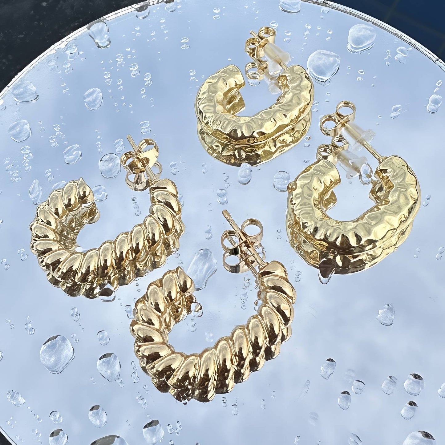 Earrings, 18K Gold Plated Steel