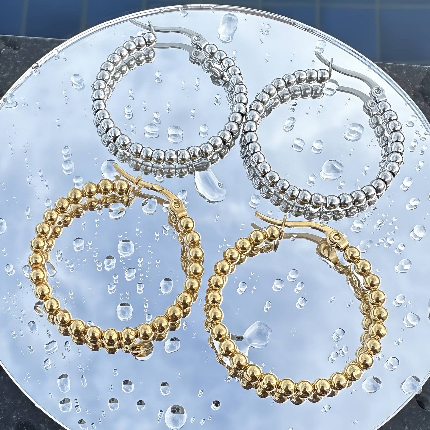 Earrings, 18K Gold Plated Steel