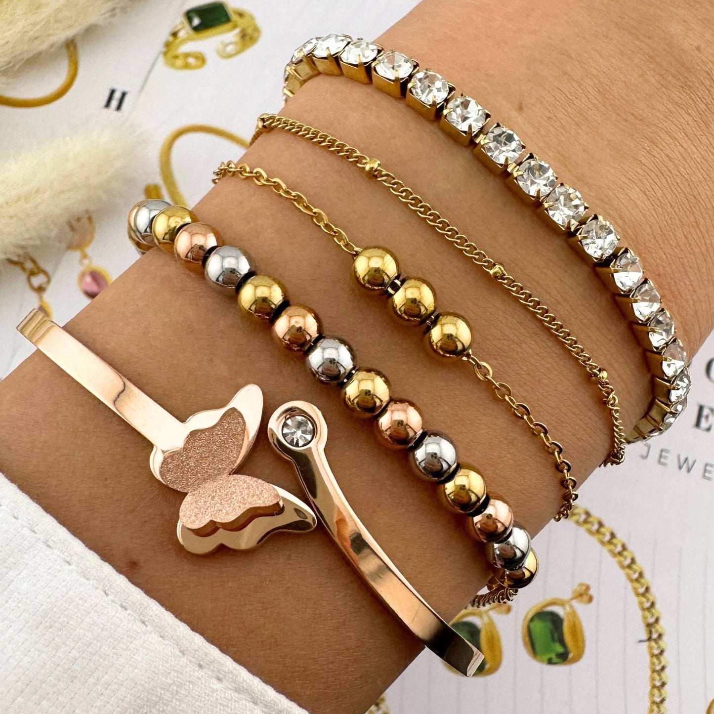 Tennis Bracelet, 18K Gold Plated Steel